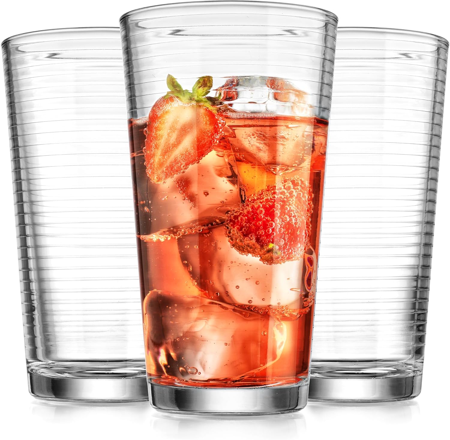 Glaver's Drinking Glasses Set of 10 Highball Glass Cups, Premium Quality 17 Oz. Coolers, Ribbed Glassware. Ideal for Water, Juice, Cocktails, and Iced Tea. Dishwasher Safe. - Image 2