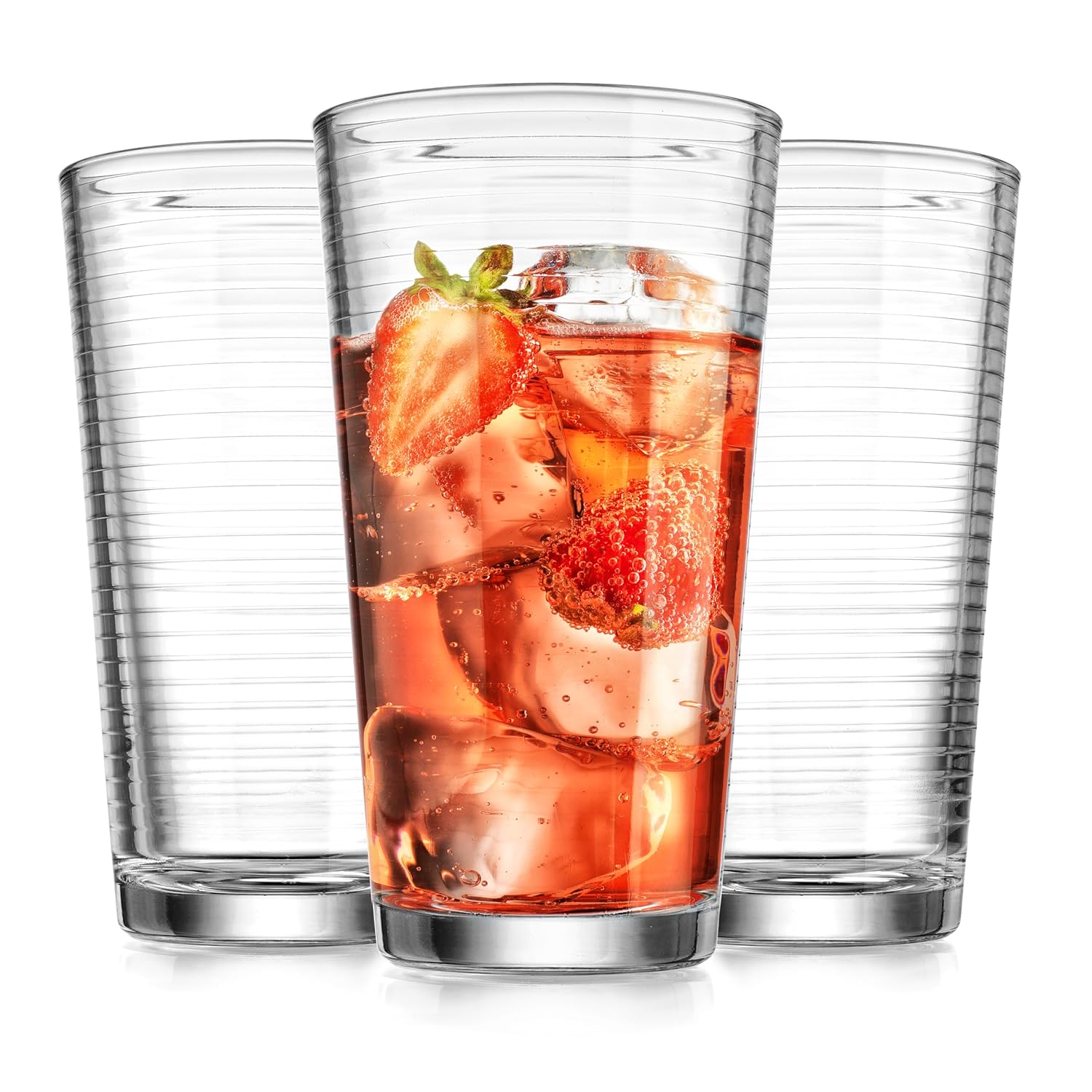 Glavers Drinking Glasses Set of 10 Highball Glass Cups Premium Quality 17 Oz Coolers Ribbed Glassware Ideal for