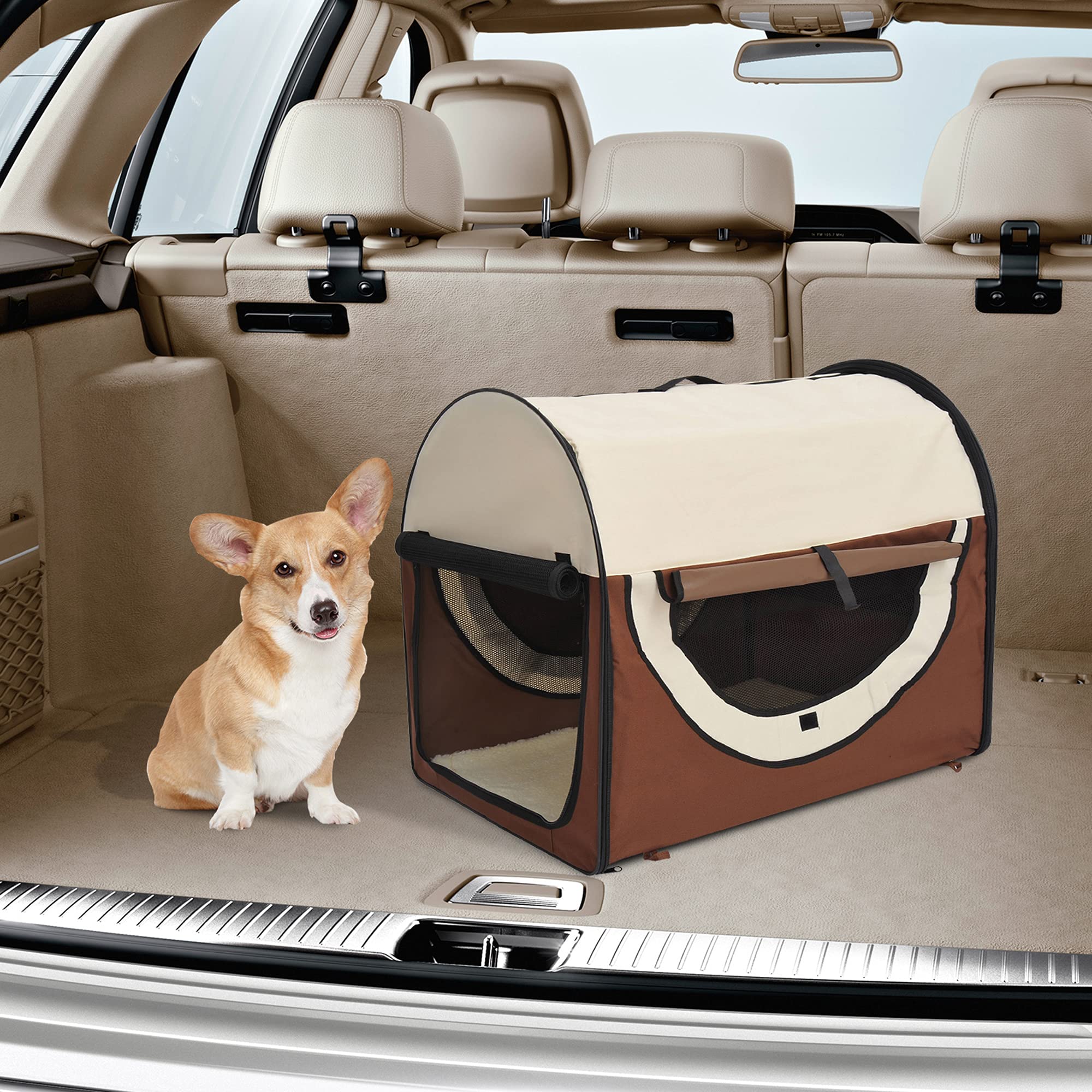 PawHut Sac de Transport pour Chien et Chat Caisse Pliable pour Animaux adaptée à la Voiture Grand Confort Respirant avec Coussin Amovible 46 x 36 x 41 cm