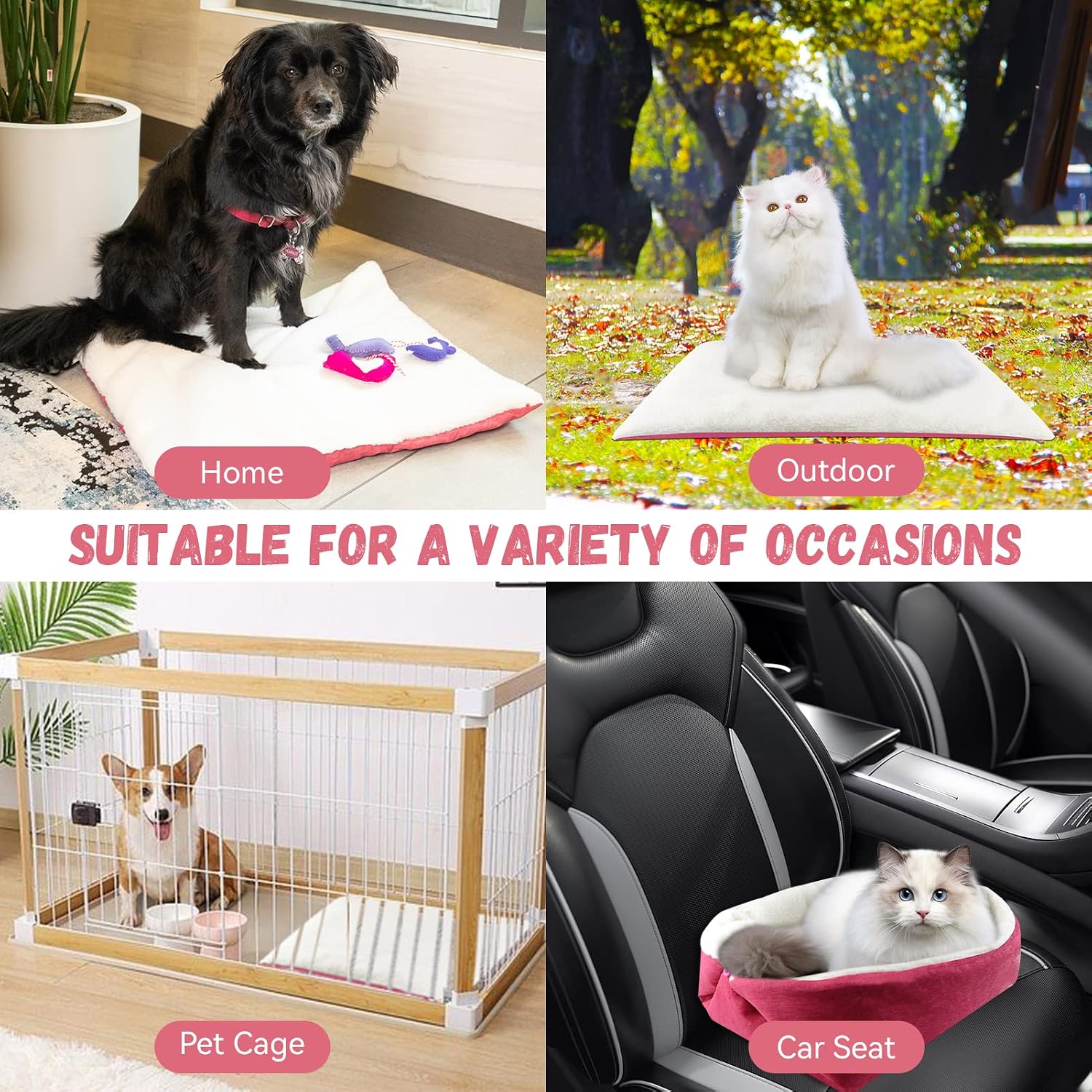 YUNNARL Self-Warming Cat Bed - Convertible Cat Mat, Light Weight Pet Bed for Cats, Puppy Cat Bed Mat, Machine Washable Puppy Bed for Indoor Cats Houses, Floor, Car Back Seat, Pink