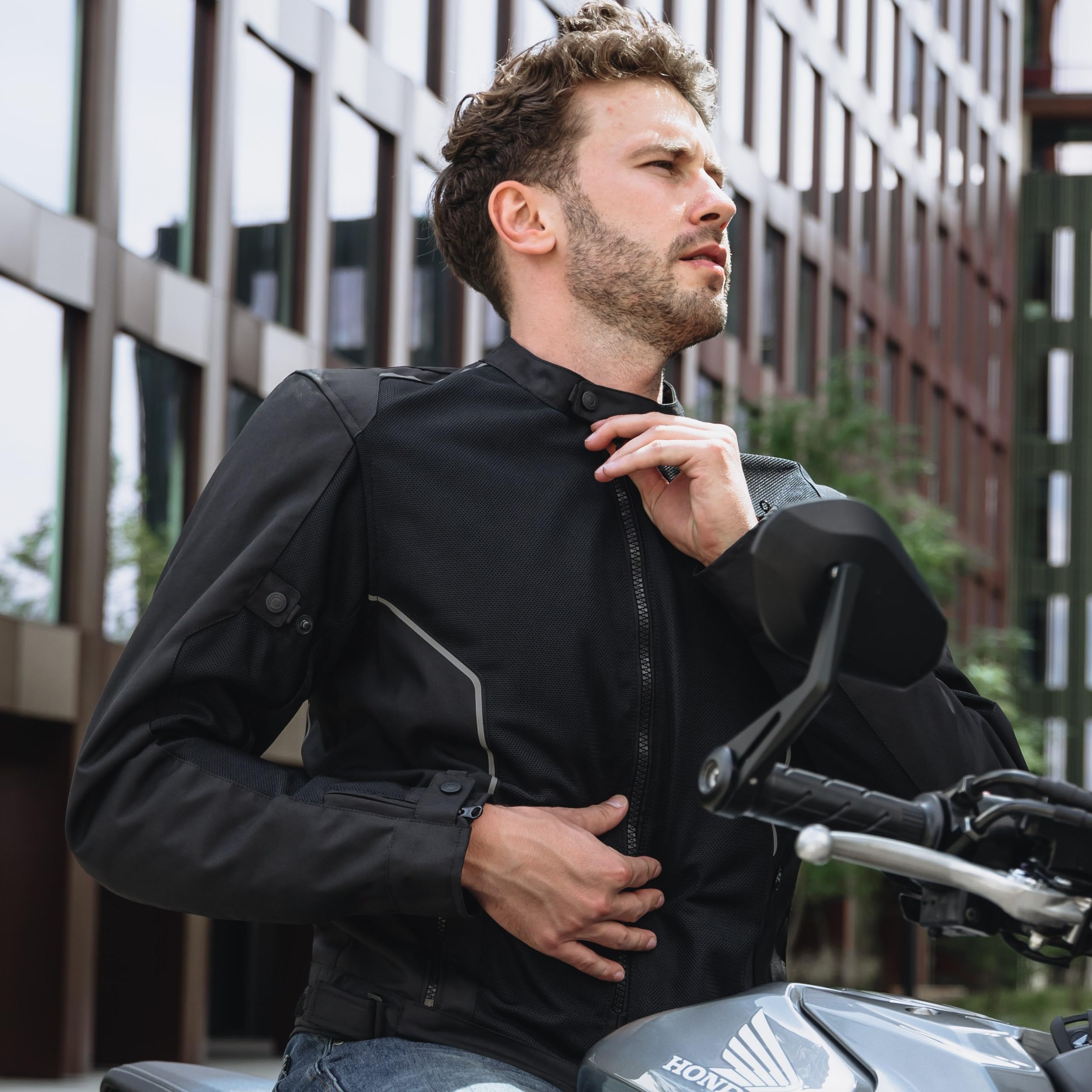 REBELHORN Wave Giacca da Moto Uomo | Tessuto | Pannelli di Ventilazione in Rete | Protezioni Gomiti e Spalle Livello 2 | Tasca per Protezione Schiena | Taglie fino a 10XL
