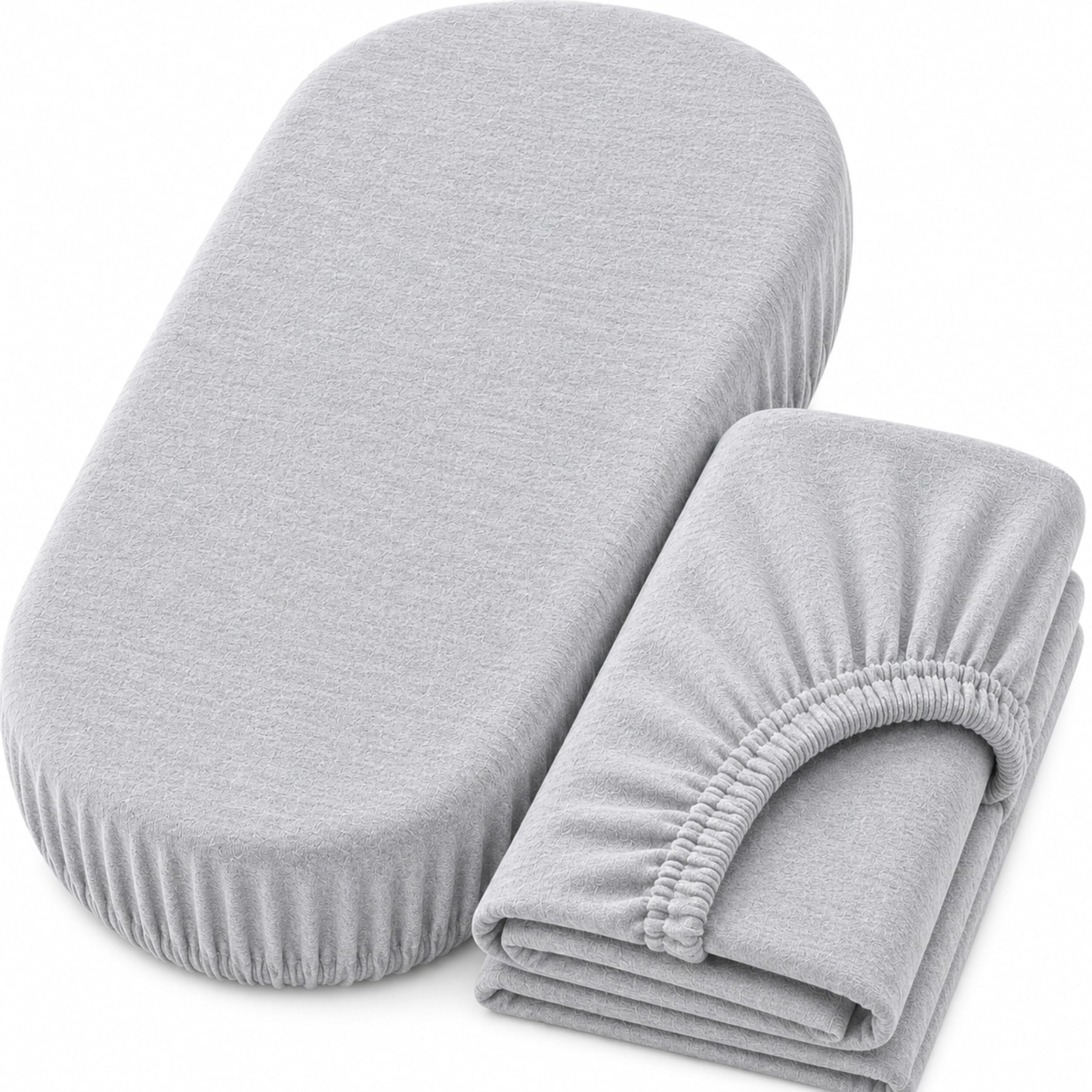 Dudu N Girlie Moses Basket Sheets 74x30cm – Grey, 2 Pack, 100% Jersey Cotton Fitted Bedding for Carrycots & Prams