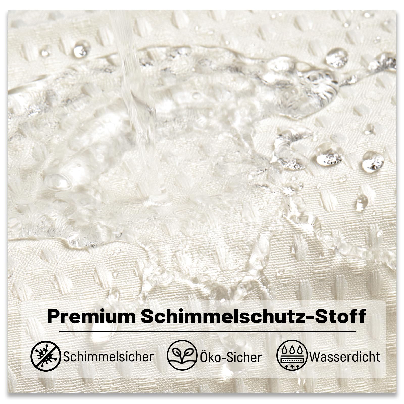 BTTN Douchegordijn, met wafelpatroon, 180 x 200 cm, schimmel- en waterdicht, duurzame stof, 12 haken inbegrepen, modern en luxueus, wasbaar en dik, polyester, decoratief voor badkamer, beige/crème