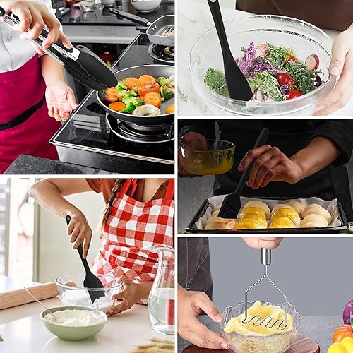 Miniatura 7 de LIANYU - Juego de utensilios de cocina de acero inoxidable, 31 piezas de herramientas de cocina de metal con soporte, utensilios de cocina