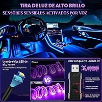 Vista 2 de LivTee Luces LED inteligentes para el interior del automóvil con puerto USB, tira LED de fibra óptica de iluminación ambiental, control
