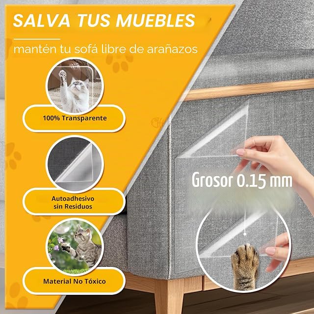 Foto 3 de 7 de Protector Sofa Gatos Arañazo Transparente, 24 Piezas Antiarañazos Gatos Sofa Autoadhesiva