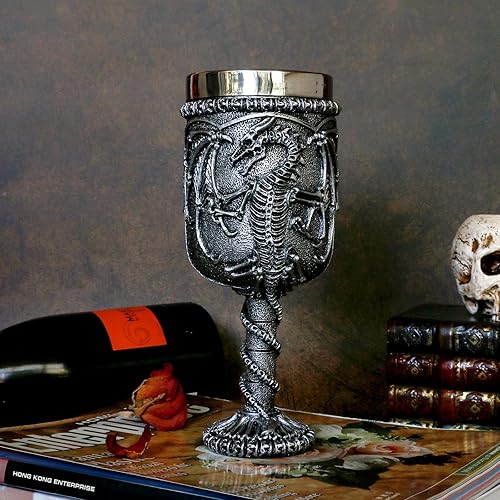 Miniatura 5 de alikiki Copa de vino medieval de dragón de calavera – Copa de cáliz de calici de mazmorras y dragones, taza de acero inoxidable de 15.8 onzas,