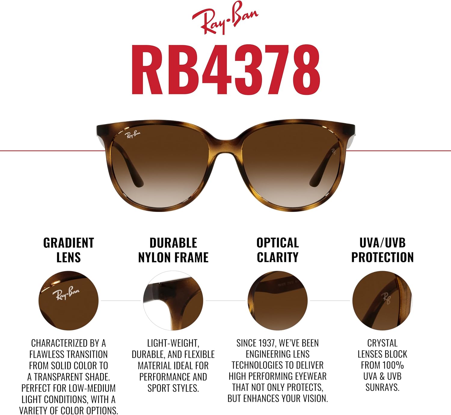 Ray-Ban Womens Rb4378 Square Sunglasses - Image 5
