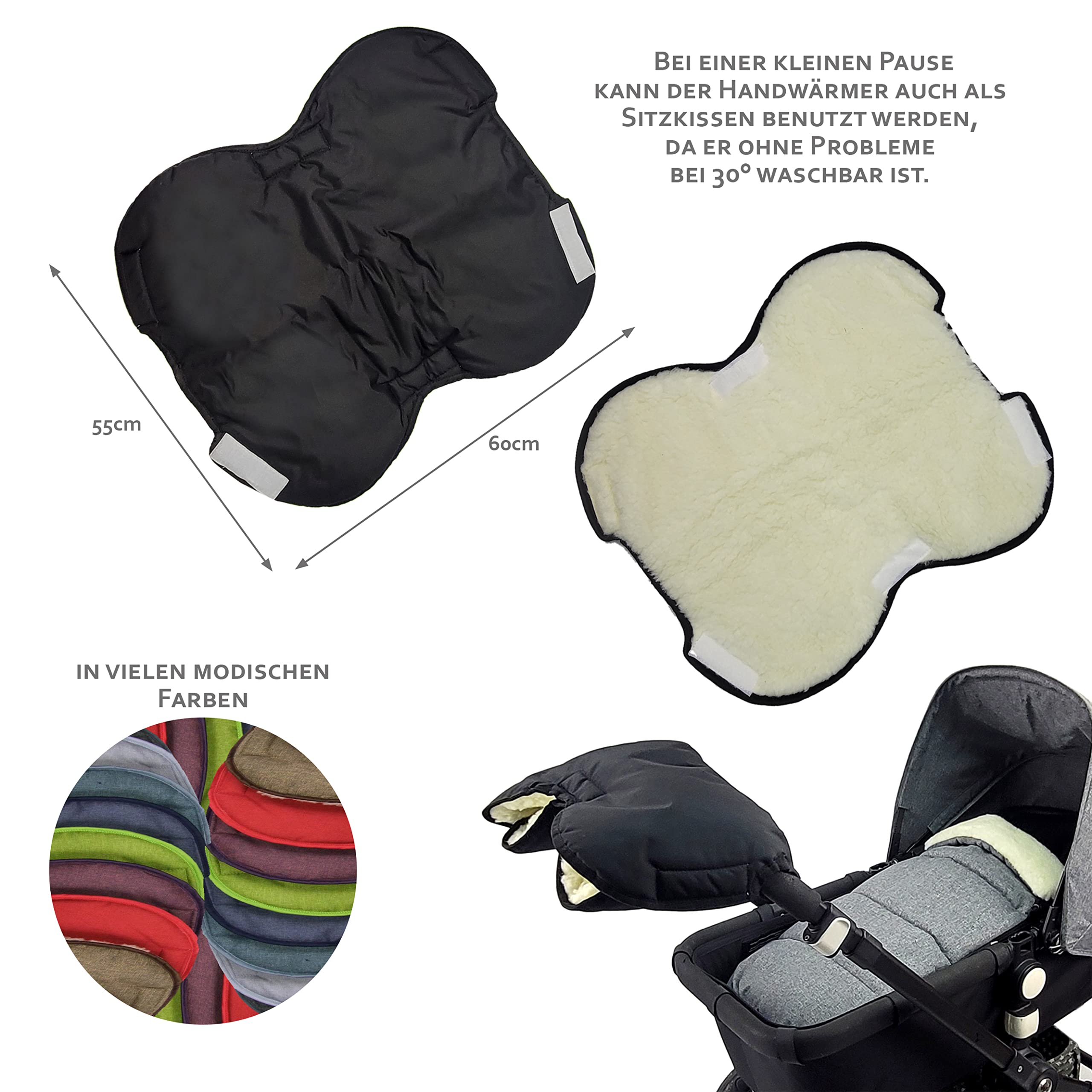 Bambiniwelt, offerta combinata MUFF + sacco a pelo invernale in lana d'agnello per passeggino, carrozzina, slitta mellata (grigio chiaro) XX