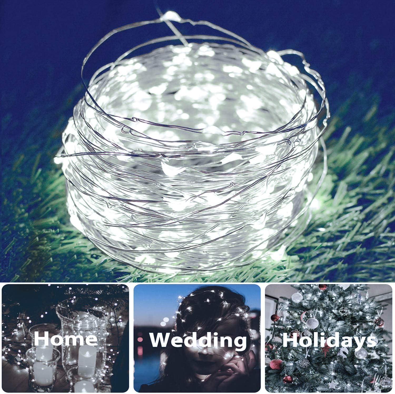4 Stück solarbetriebene Kupferdraht-Lichterkette für den Außenbereich, insgesamt 400 LEDs, wasserdicht, 8 Modi, Lichterkette für Garten, Terrasse, Party, Hof, Weihnachten (weiß)