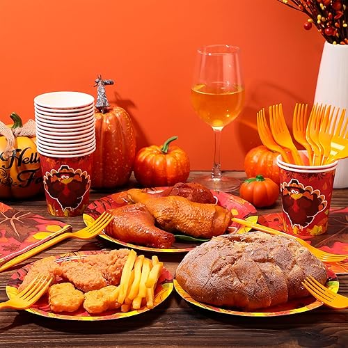 Miniatura 10 de Sliner 180 piezas de suministros para fiesta del día de Acción de Gracias, platos, servilletas, vasos, servir, 30 platos de papel desechables para