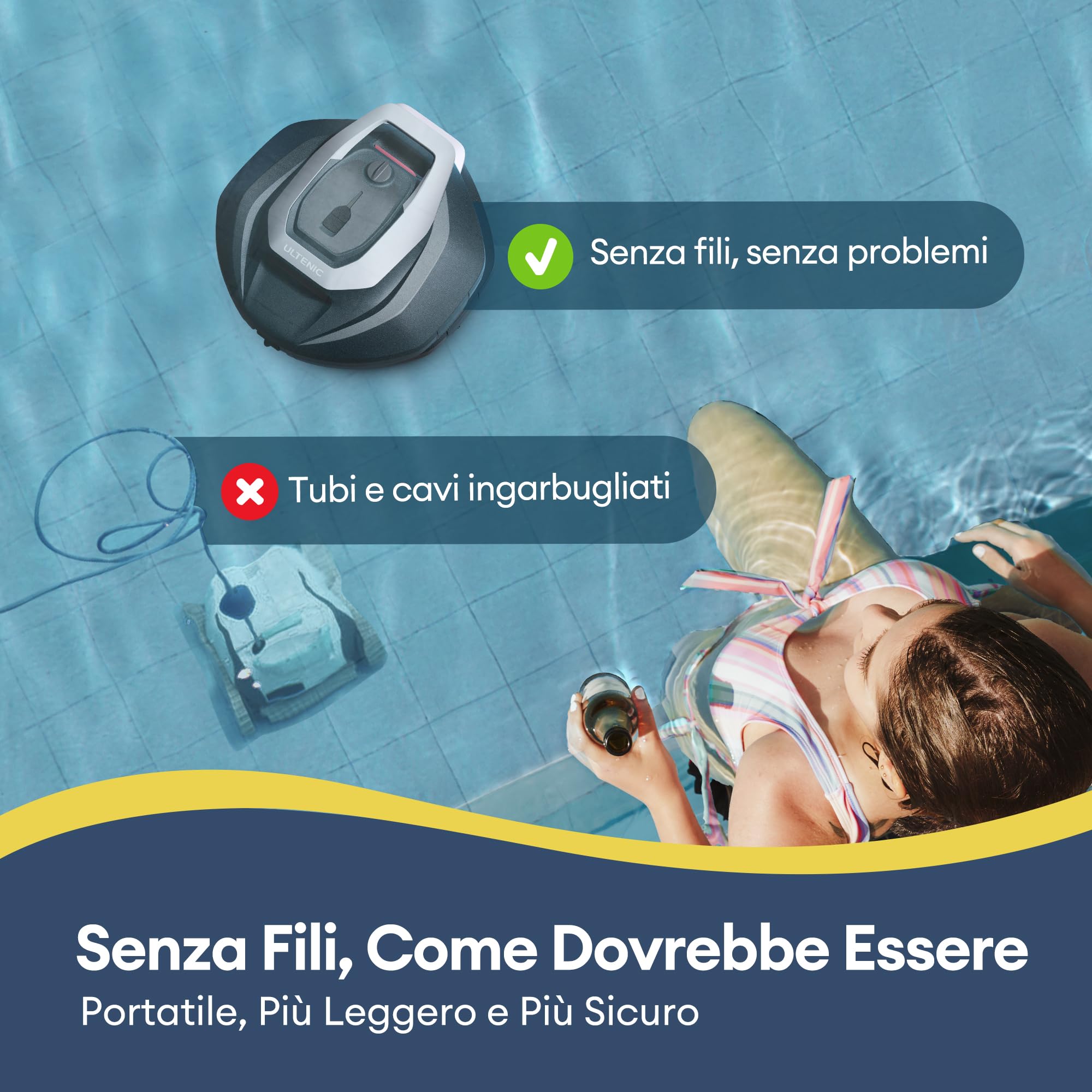 Ultenic Pooleco 10 Robot Piscina Senza Fili,Doppia Filtrazione,Doppio Motore,robot piscina fuori terra, 90 Min di Pulizia,Parcheggio Automatico, per piscine fino a 80 m²