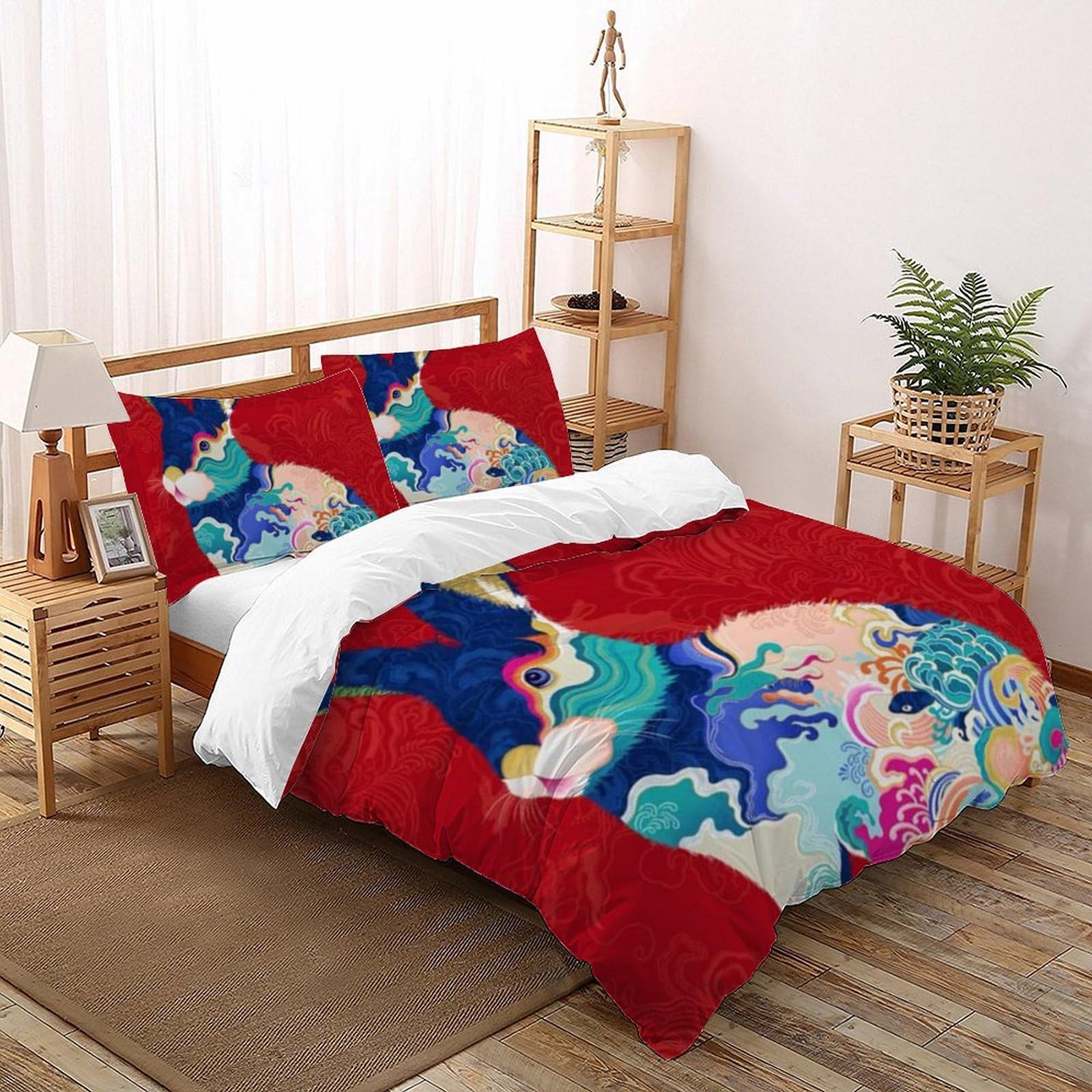 Housse de couette Super King lapin imprimé 3D en microfibre avec ses taies
