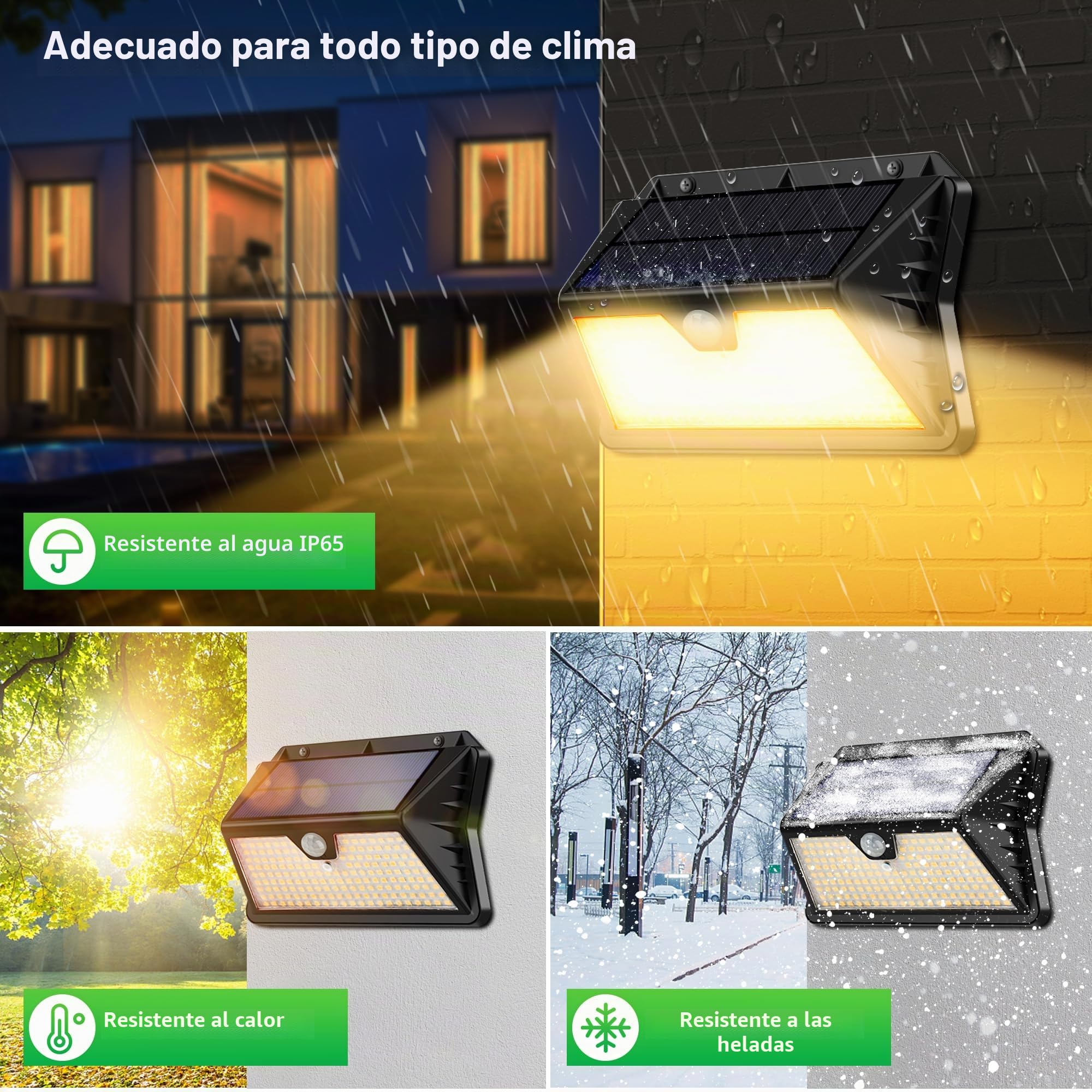 Focos LED Exterior Solares,【6 Paquete/3 Modos】 Luces Solares con Sensor Jardin de Movimiento 185 LED Luz Solar Exterior, IP65 Impermeable para Jardín, Garaje, Patio, Puertas (Blanco Cálido)
