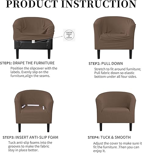 Miniatura 6 de Easy-Going Funda elástica para sillón de club de 1 pieza, funda para sofá de bañera de barril, protector de muebles, funda de sofá jacquard, marrón
