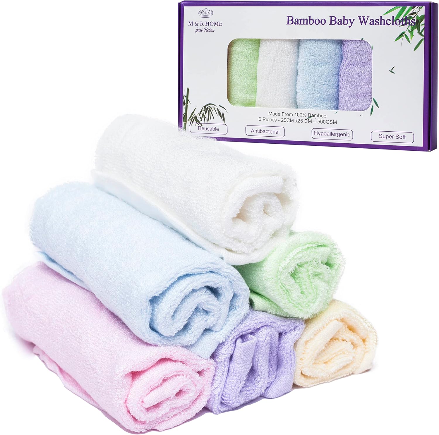 Soft Bamboo Wash Cloths for Babies Pack of 6 Multicolour Baby