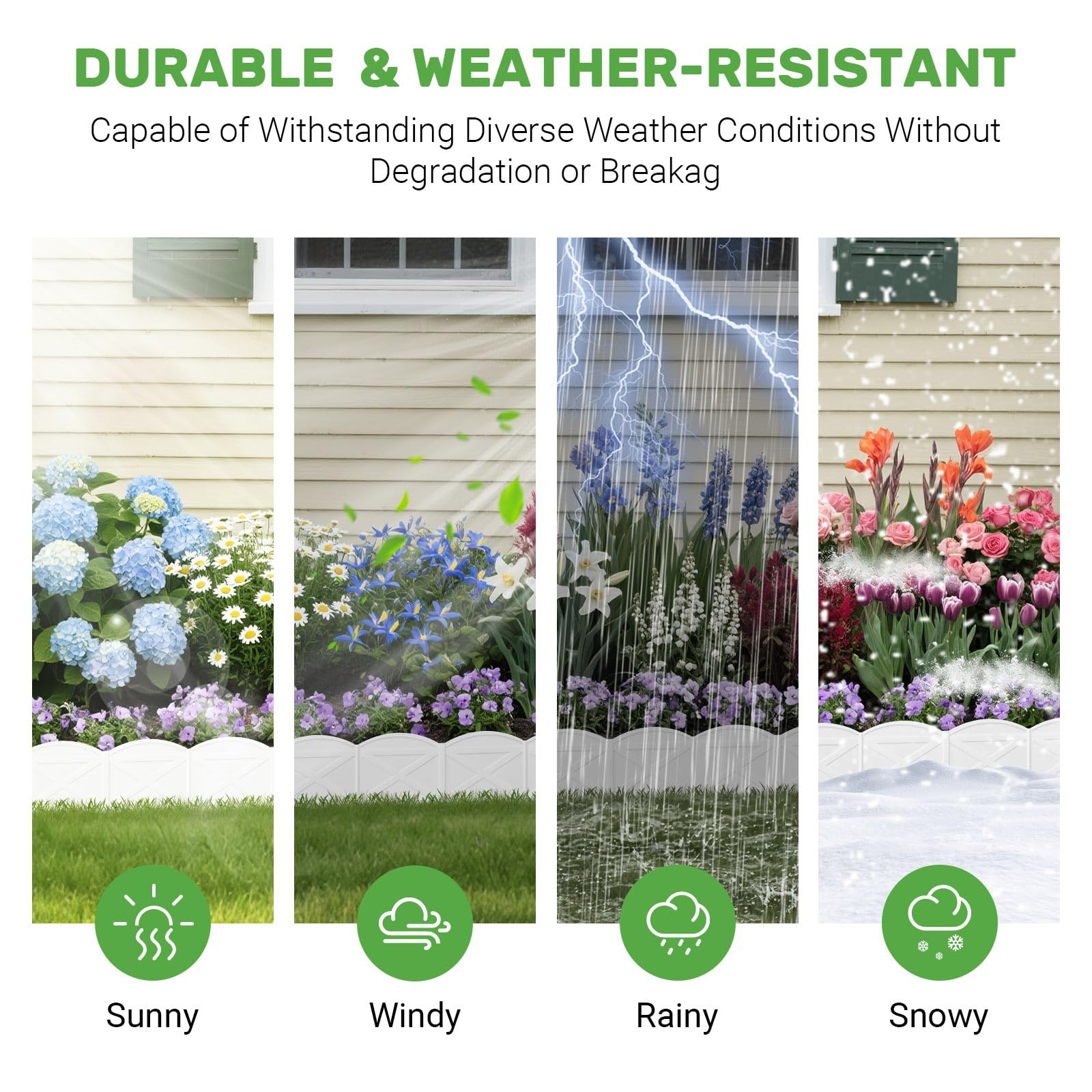 Vashly 40 Bordi Per Giardino In Plastica Bianchi - 10,2 M Con Picchetti - Altezza 15 Cm