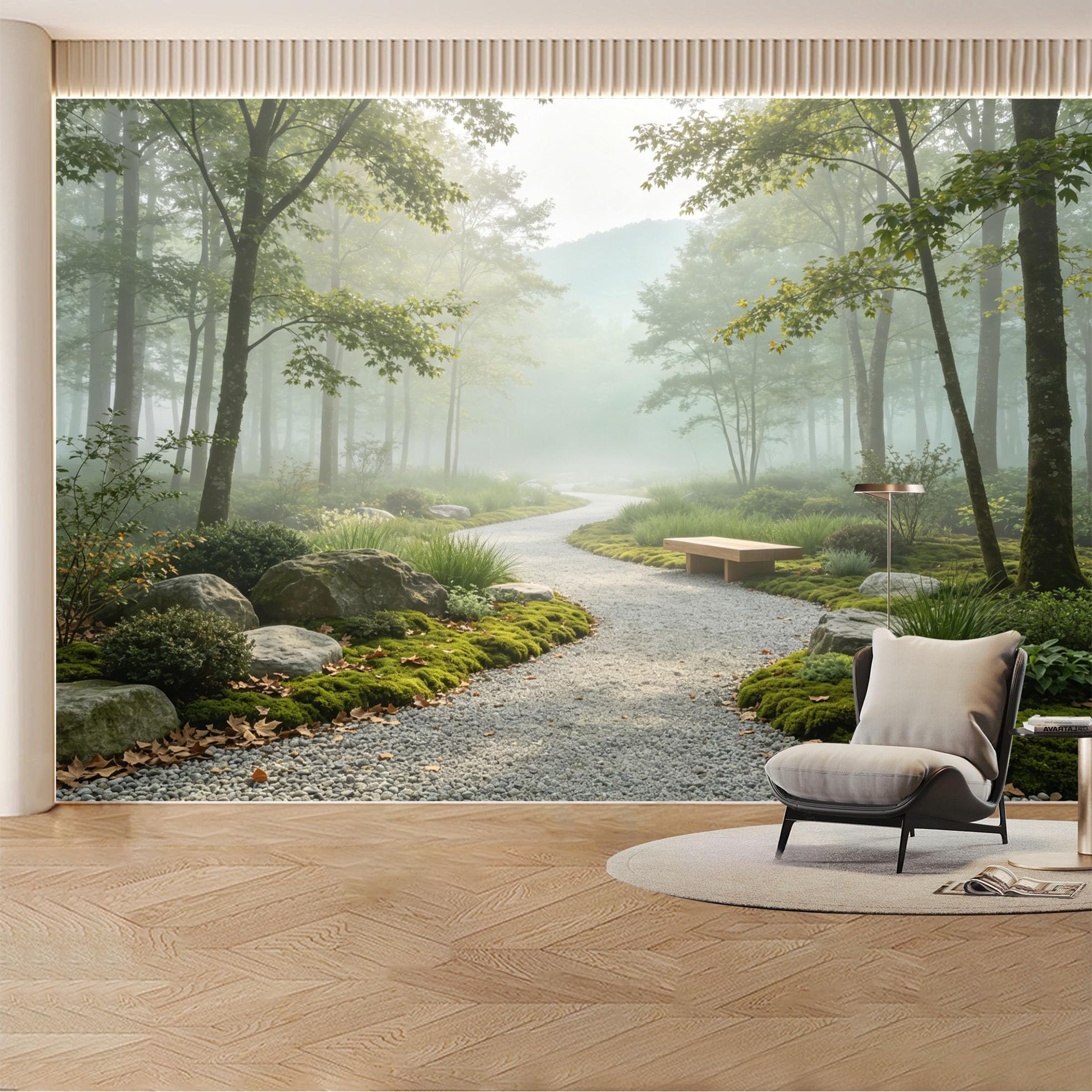 Custom Wall Mural Wallpaper Forest Path Landscape Nature Wall Decor Large Wall Art Mural Design Misty Zen Nordic Removable SelfAdhesive Large Photo for Living Room， Bedroom， Office