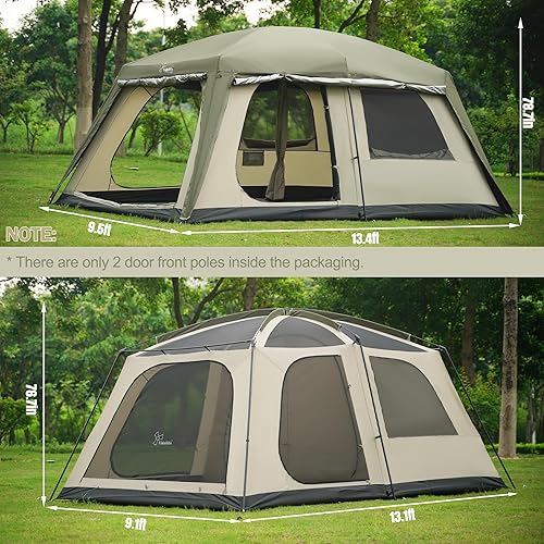 Miniatura 2 de Vidalido Tienda de campaña para 8 a 10 personas con 3 puertas y 2 habitaciones, tienda de campaña familiar grande, de doble capa, impermeable,