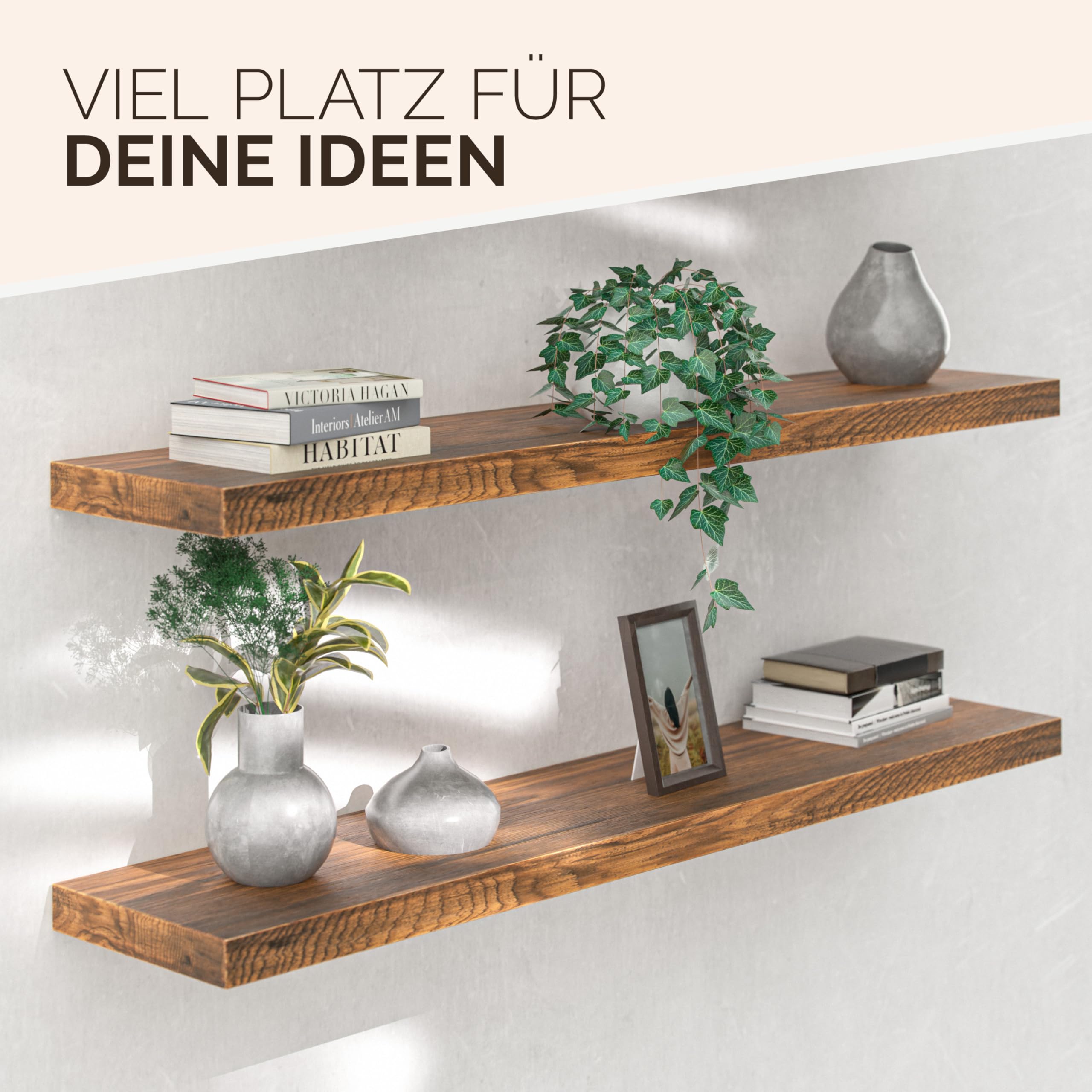 Casaria® 2X Wandregal Holz Dunkle Eiche Regal mit Halterung 15kg Tragkraft Hängeregal Küche Wohnzimmer Flur Wand Schweberegal Bücherregal Regalbrett Schwebend 110cm