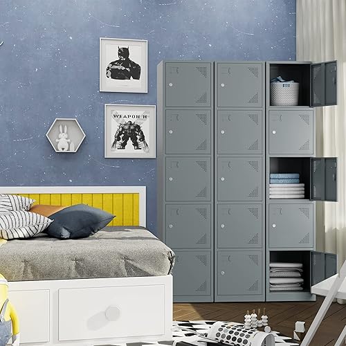 Miniatura 5 de Yizosh Armario de metal para gimnasio, escuela, oficina, armarios de almacenamiento de metal de 71 pulgadas para empleados, armarios de acero para