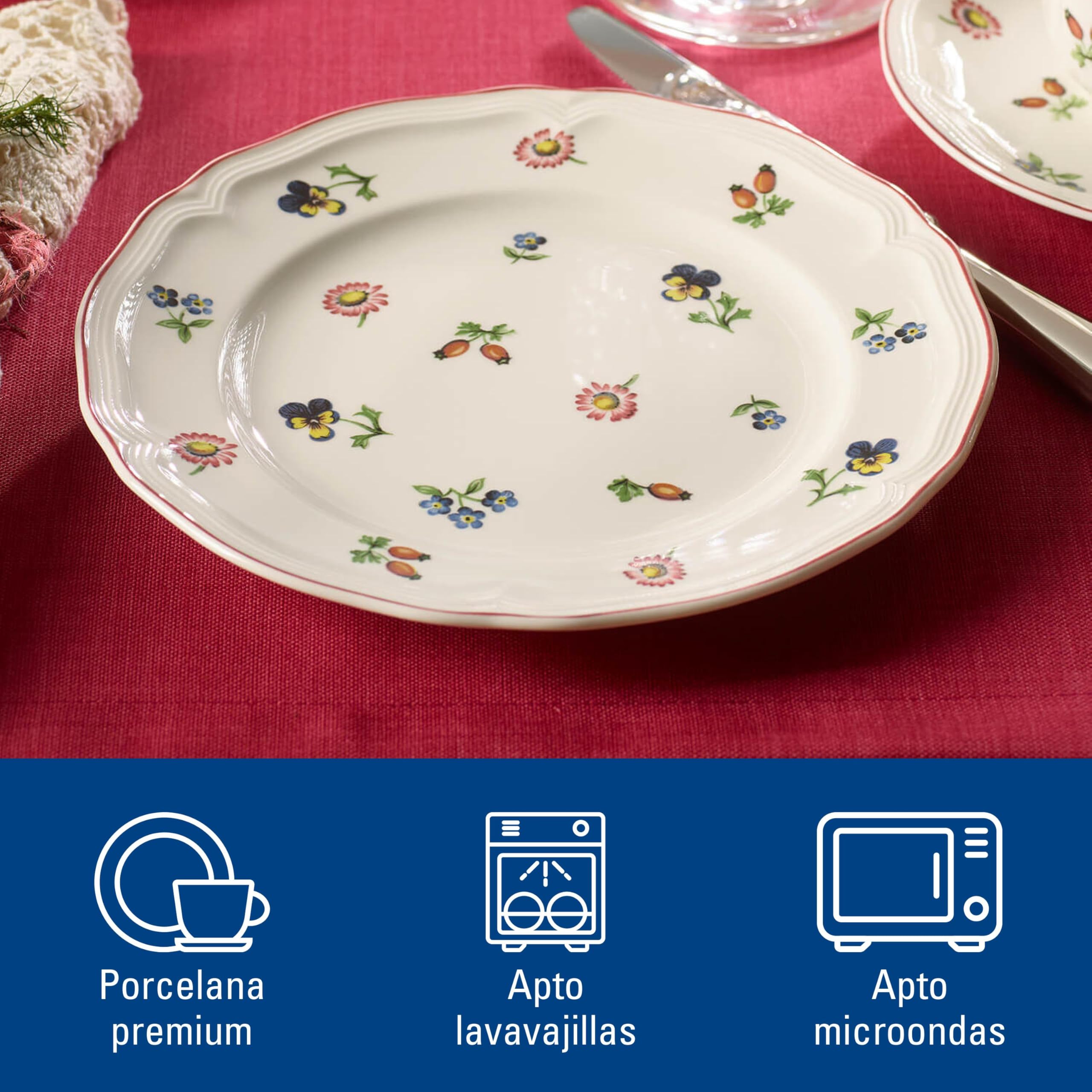 Villeroy & Boch Petite Fleur Plato de postre, 21 cm, Porcelana Premium, Blanco/Multicolor