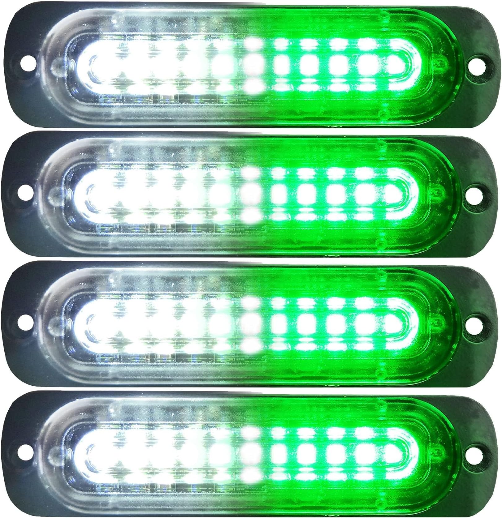 4-Pack 4.4-Inch 10 LED Ultra Slim Strobe LED Lighthead External Emergency Grille Surface Mounting Lights(Green/White)