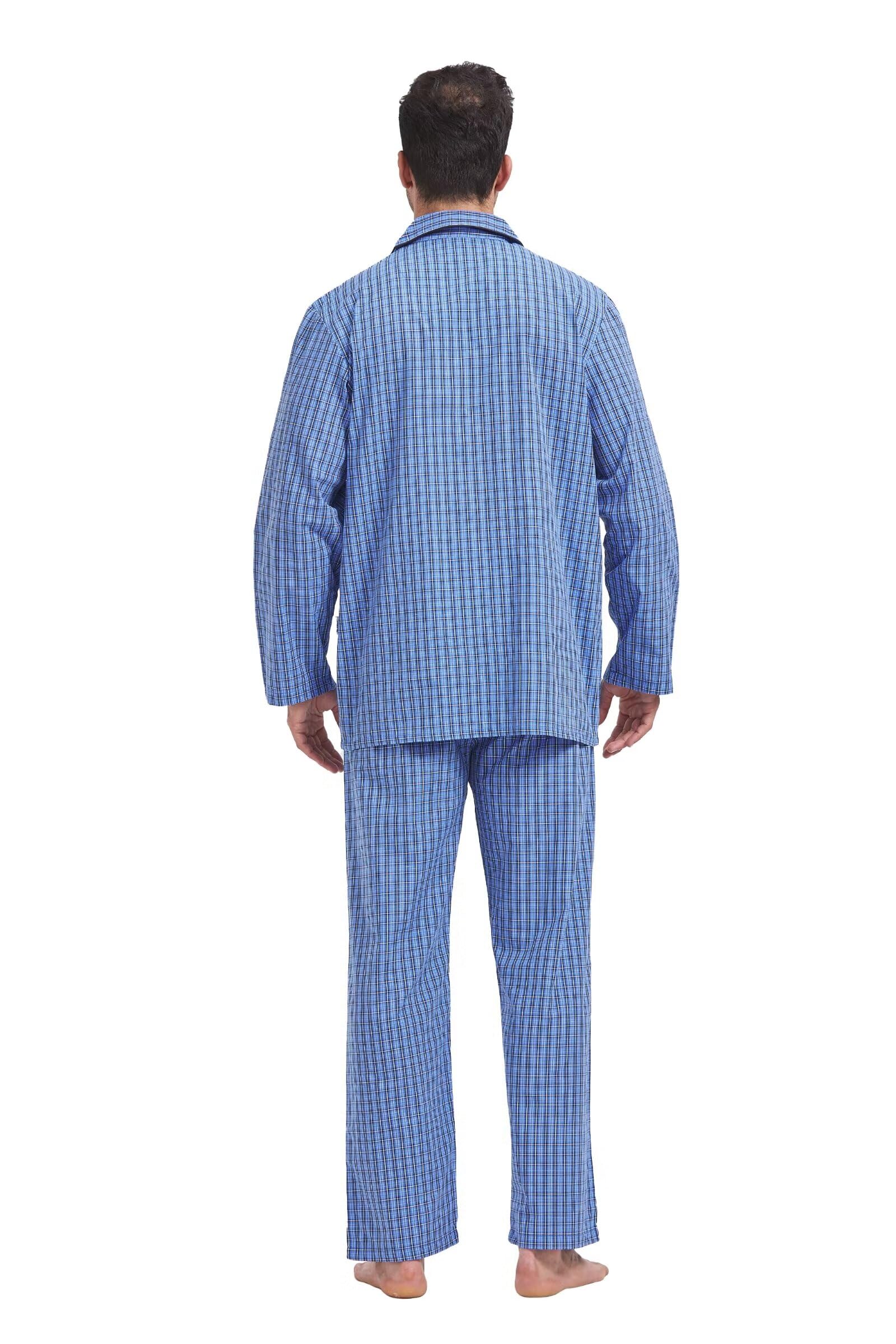 GLOBAL Pijamas Hombre Largos Pantalones Ropa de Dormir Conjunto de Algodón Pijama para Hombre con Bolsillos y Cordón
