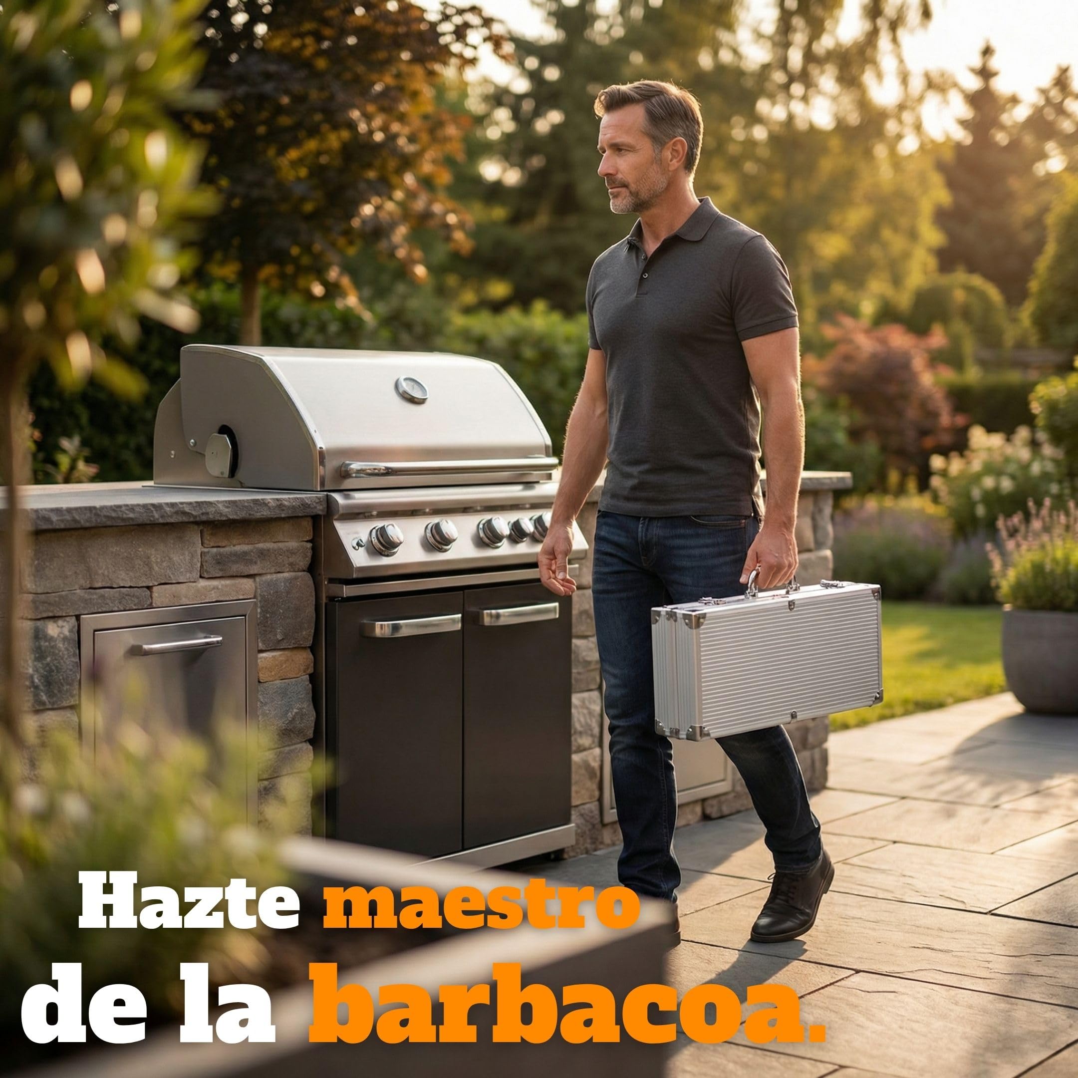 Set Barbacoa Hombre - Utensilios Acero Inoxidable en maletín metálico