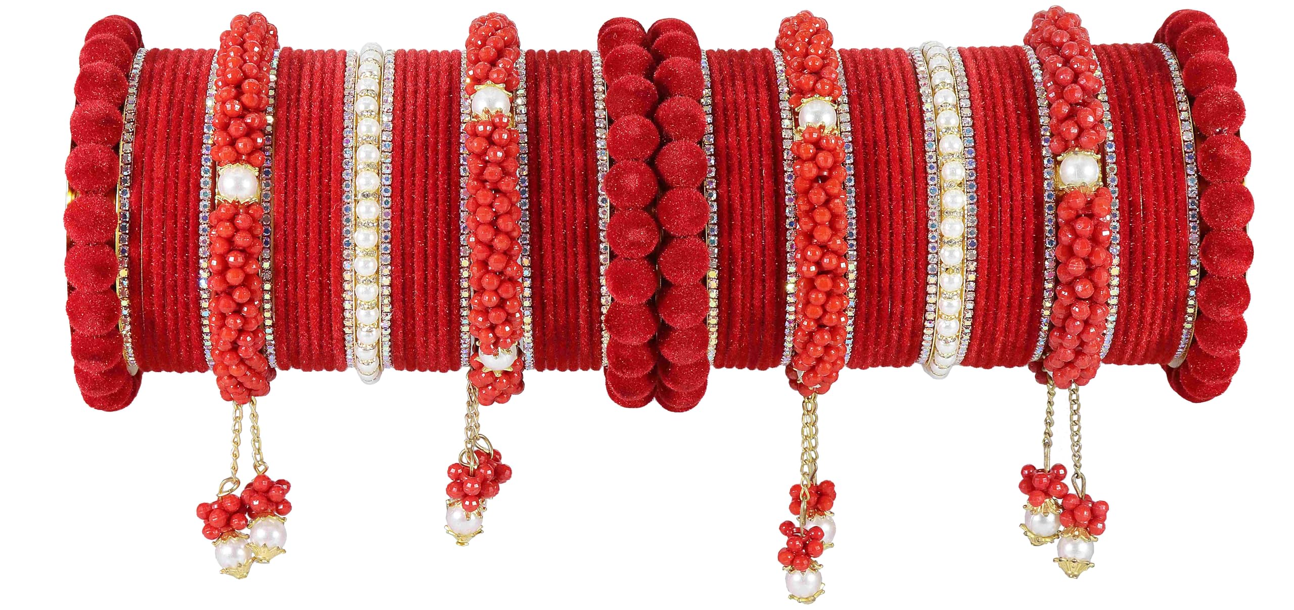 NMII Fancy Metal White Stone & Pearls Moti Velvet Latkan Bangles Bridal Chuda Set For Women & Girls | Red Chuda for Women | Red Chooda Set | Chura for Women Red | Red Chudi -(Chuda99-Red-2.6) (B0CZLBP7NQ) Amazon Price History, Amazon Price Tracker