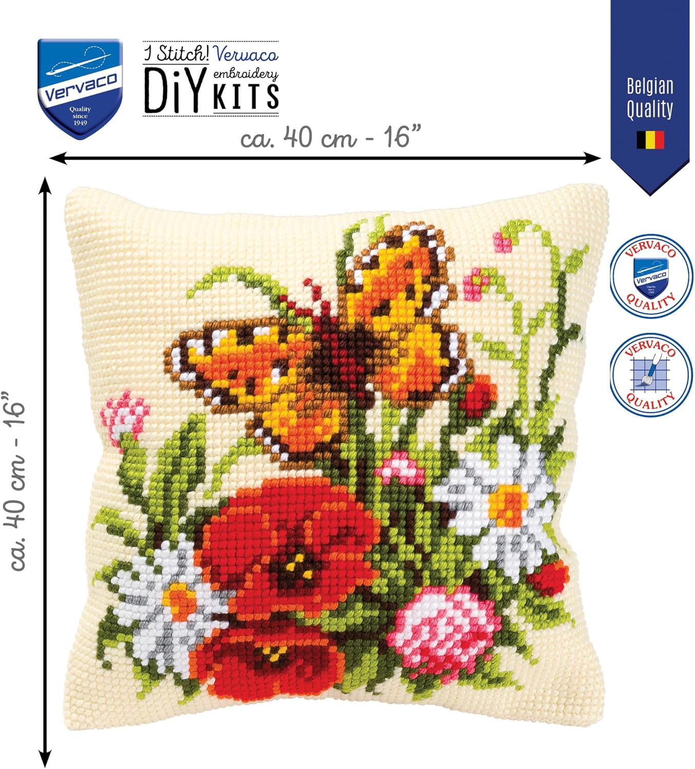 Cross Stitch Cushion Kit Flowers with a Butterfly