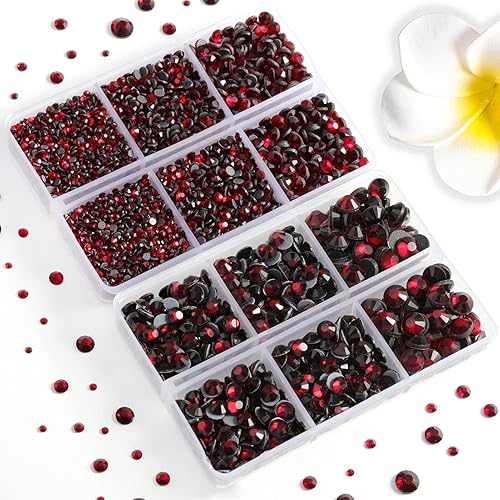 Miniatura 3 de 6736 piezas de diamantes de imitación termoadhesivos con base plana, diamantes de imitación rojo oscuro para manualidades y ropa mezclados en 5