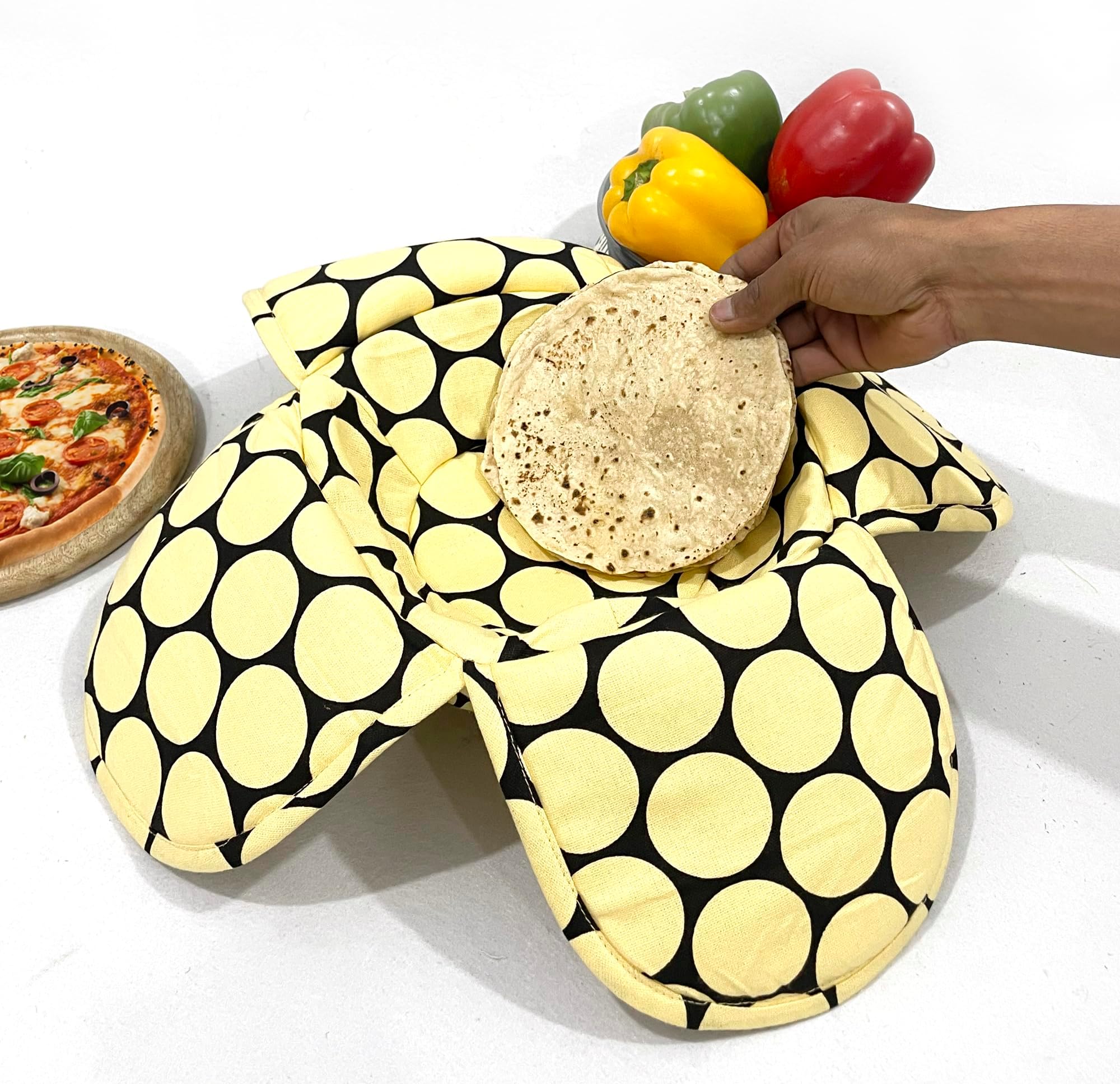 Swayam 100% Cotton Geometric Design Printed Cream and Black Colour Bread/Roti Basket | Size: 22 cms Diameter with Removable Cover | Pack of 1