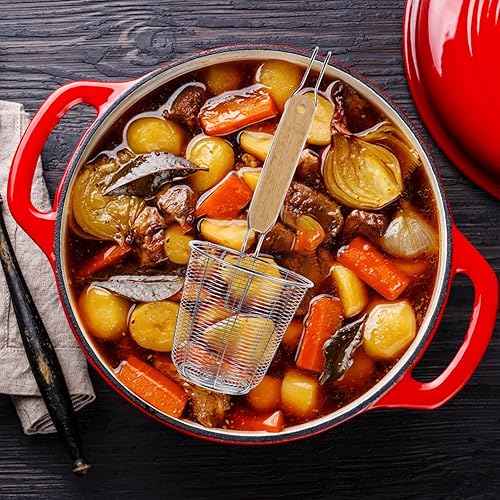 Miniatura 2 de UPKOCH Cesta de pasta de malla de acero inoxidable con mango de madera, para fideos, colador profundo para enjuagar, colar, drenar