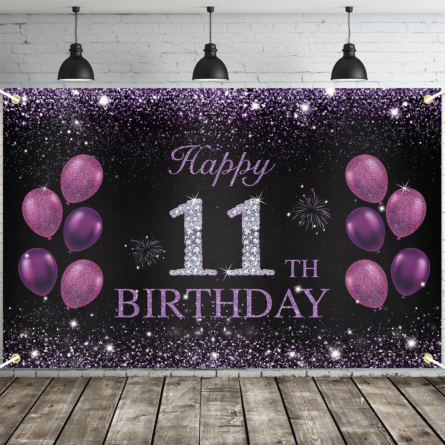 JOYKY Happy 11th Birthday Banner, Purple Happy 11th Birthday Party Decorations for Girls, 11 Year Old Birthday Supplies Backdrop Décor, 5.9 X 3.8 Fts — image 1