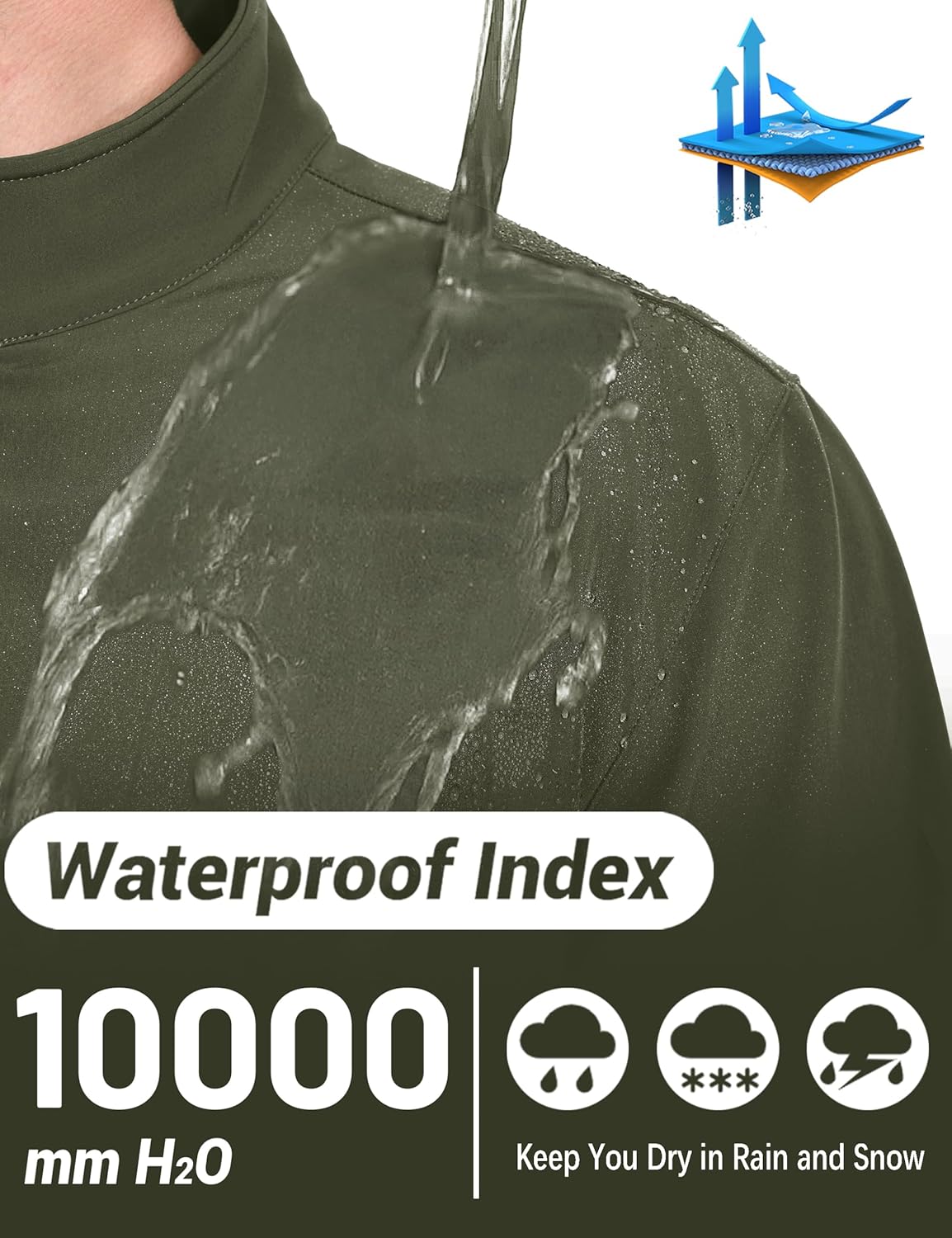 TACVASEN Men's Lightweight Softshell Jacket Waterproof Lightweight Fleece Lined Winter Coat with 4 Pockets Windbreaker - Image 2