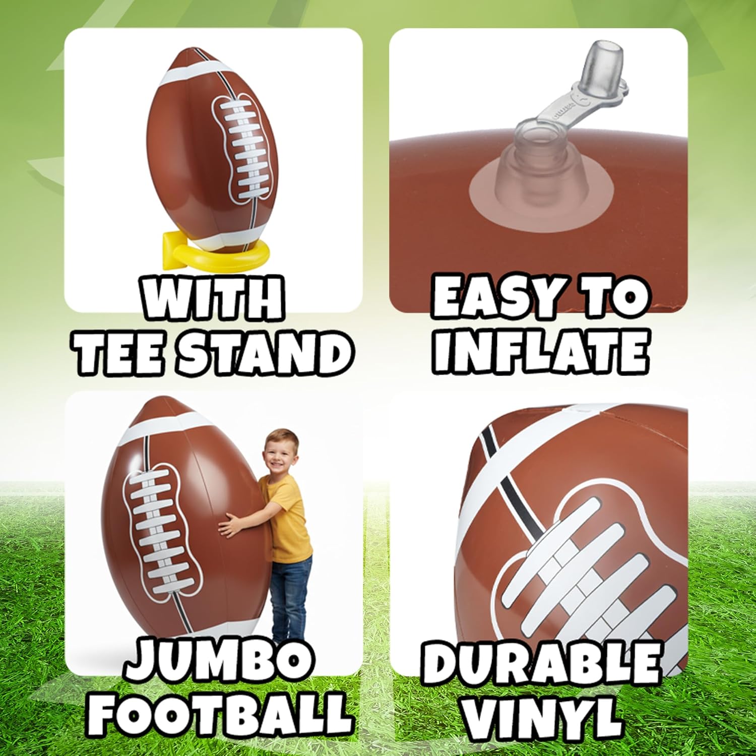 36" Jumbo Football Party Decorations With Tee - Big Giant Size Blow Up Football Toy For Outdoor Games, Party Supplies, Birthday Decorations, Gameday Tailgate Fun Activities For Kids And Adults