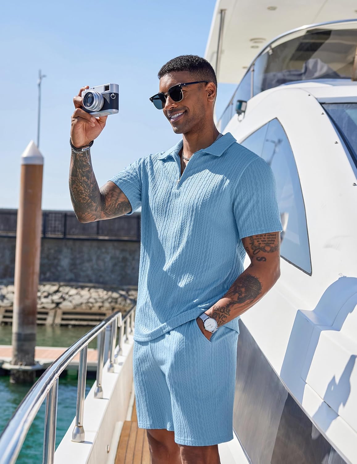 COOFANDY Men's 2 Pieces Outfits Casual Quarter Zip Polo Shirt and Shorts Set Athletic Jogging Summer Tracksuit - Image 3