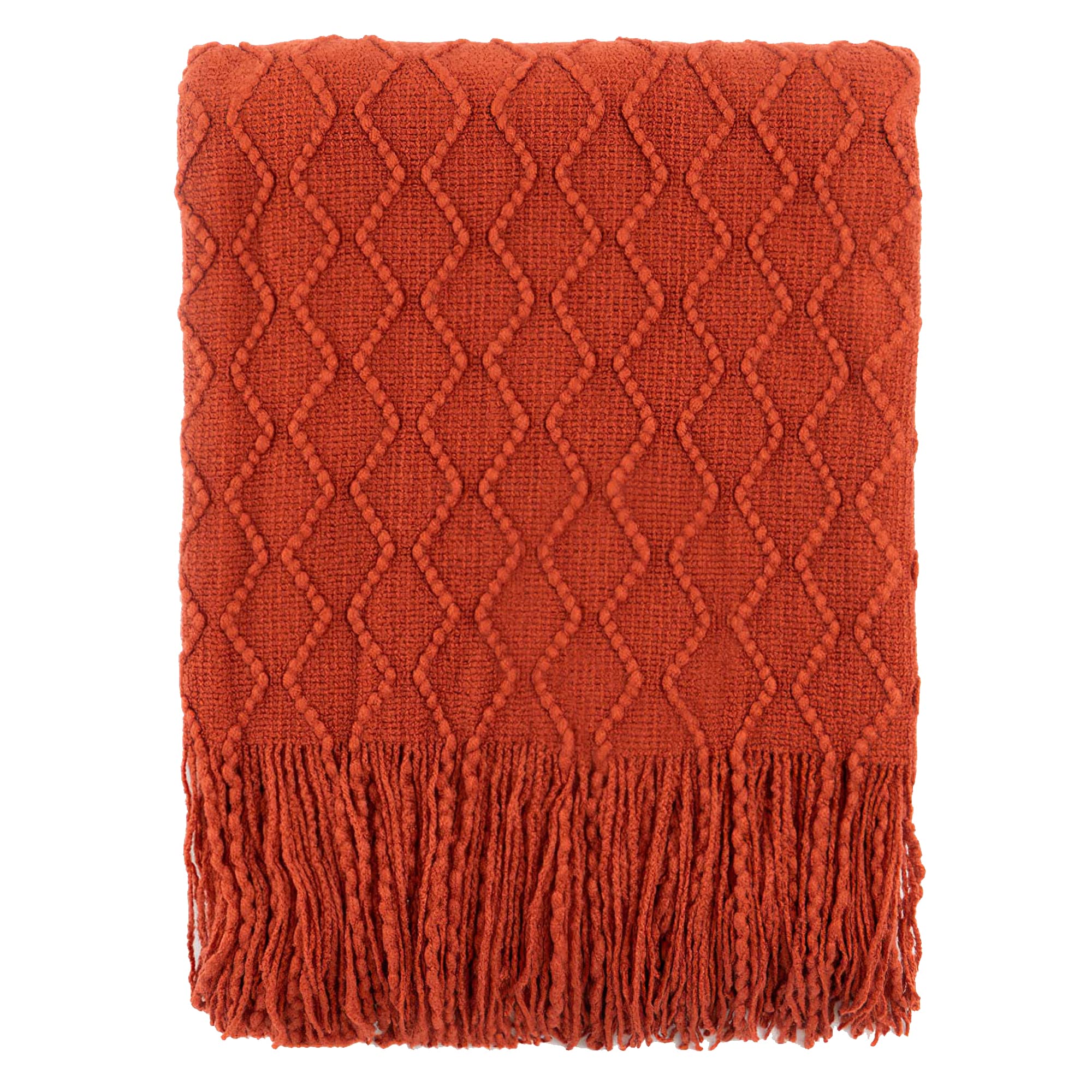 BATTILO HOME (Orange-red) - Lightweight Throw Blanket Textured Solid Soft Sofa Couch Decorative Knit Blanket, 130cm x 150cm (Orange-red)