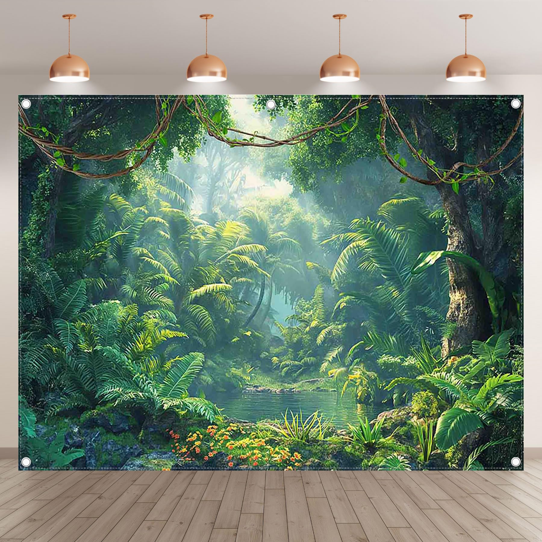 ZTHMOE Fabric 8x6ft Jungle Forest Photography Backdrop Rainforest Tropical Natural Scenery River Background Summer Adventure Party Decorations Photo Banner Props: 8'x6'