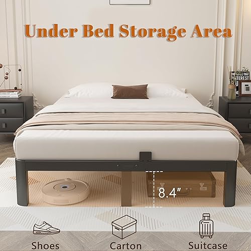 Miniatura 3 de Marco de Cama Queen de 10 Pulgadas, Marco de Cama Negro Tamaño Queen con Listones de Metal, No Necesita Somier, Soporte de Plataforma de Acero