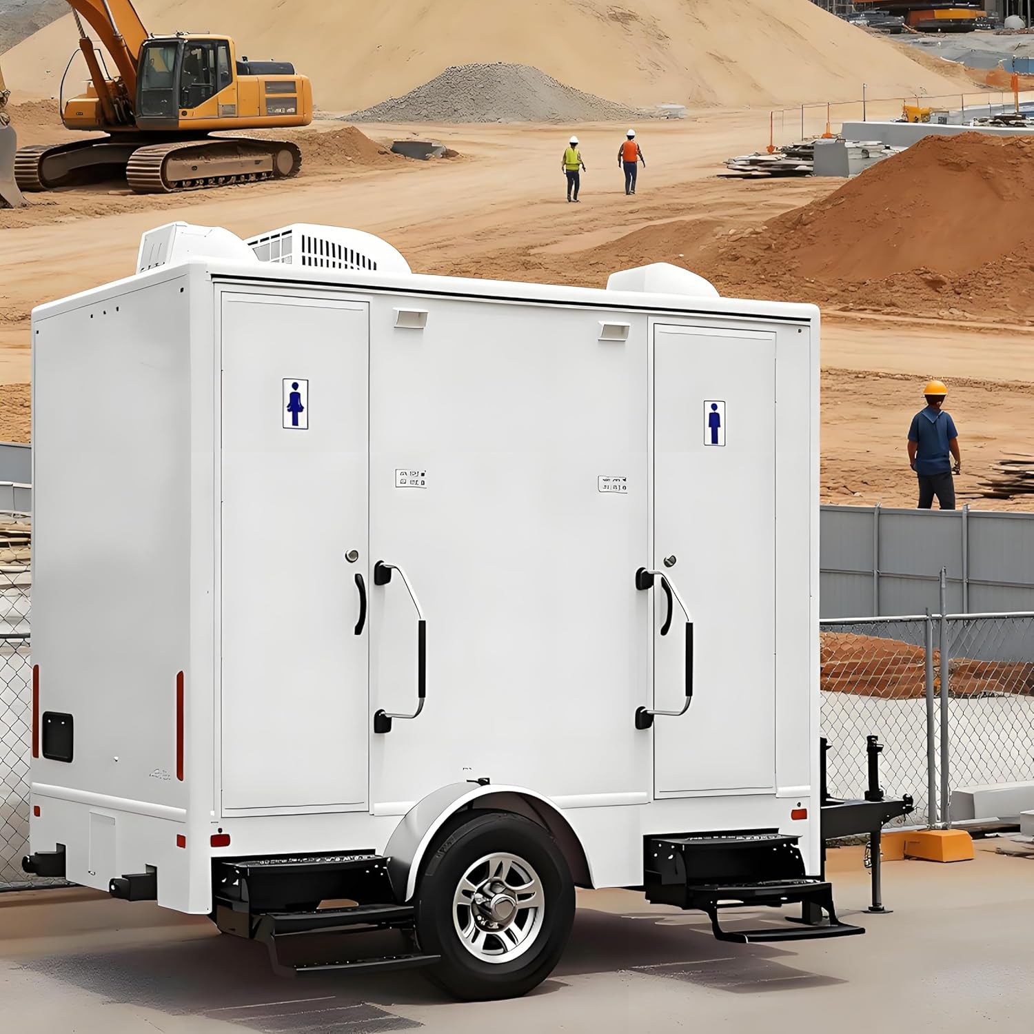 Heavy Duty Portable Toilet Industrial Portable Restroom Restroom Trailer, Multi Stall Flushing Mobile Porta Potty with Sink, Towable Commercial Unit for Mining Sites Oil Fields Construction Projects