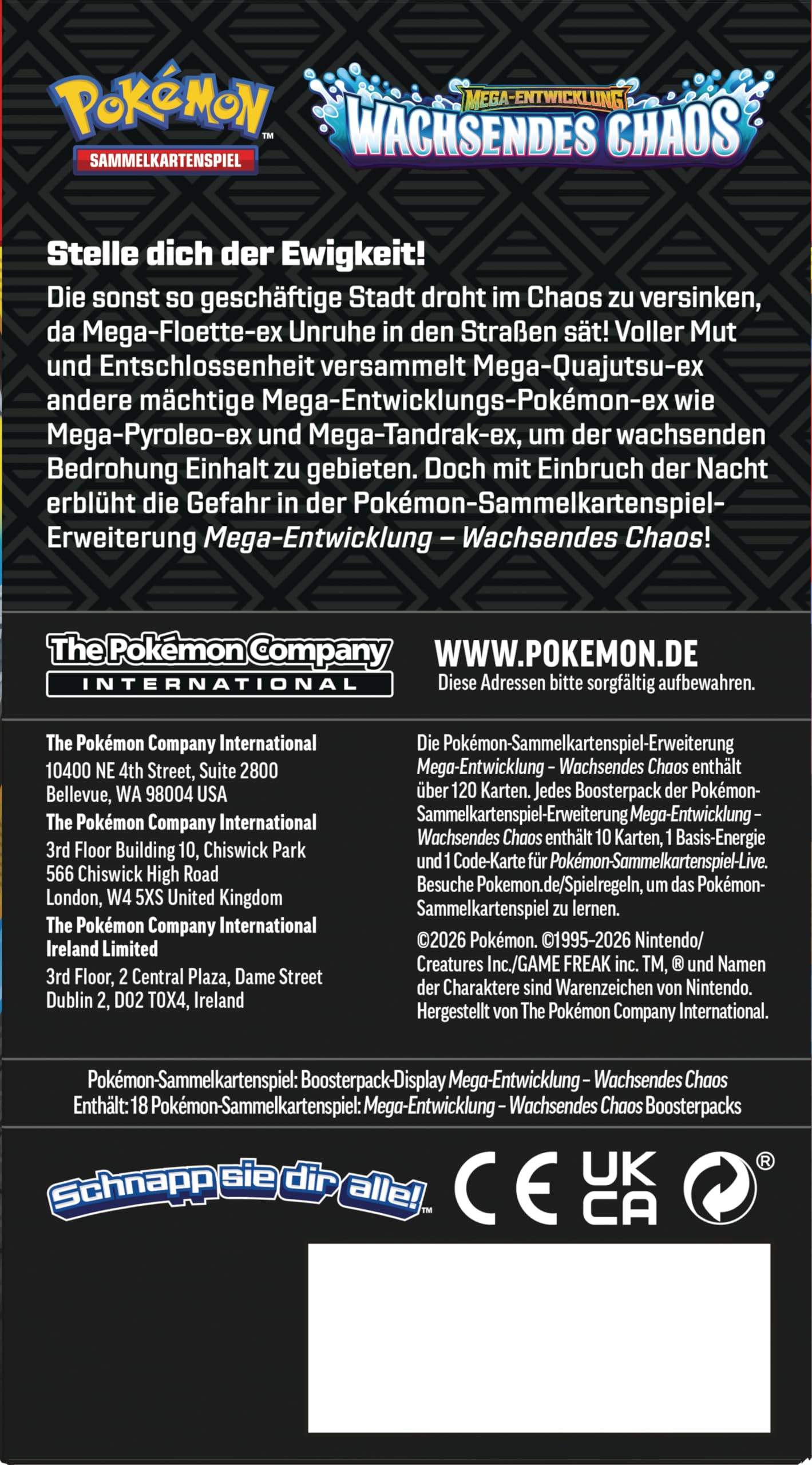 Pokémon-Sammelkartenspiel: Boosterpack-Display Mega-Entwicklung – Wachsendes Chaos (enthält 18 Boosterpacks)