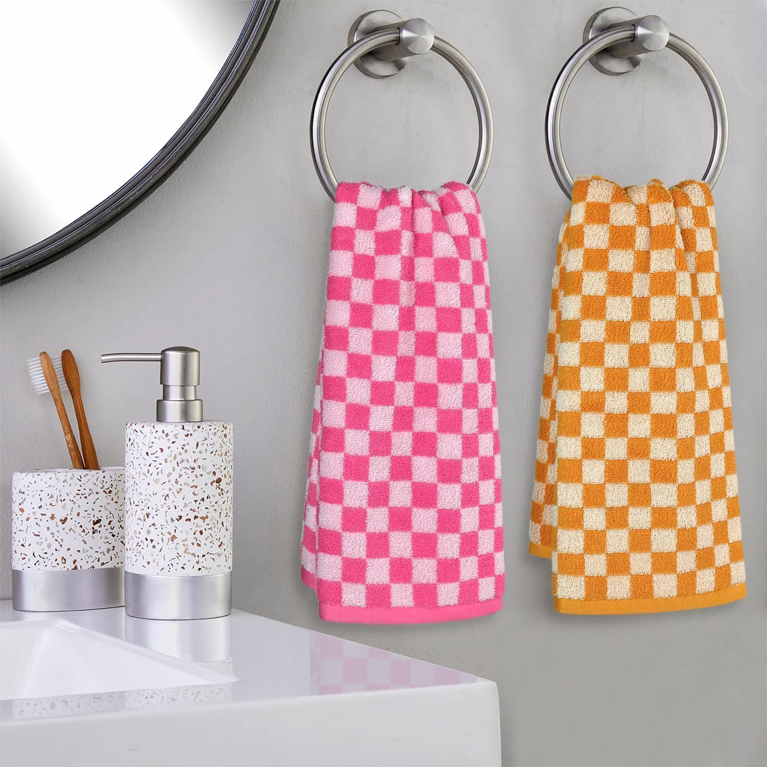 Jacquotha Hand Towels 4 Pack, Cotton Decorative Bathroom Hand Towel & Checkered Kitchen Decor, 13" x 29", Black, Hot Pink, Navy, Orange - Image 4