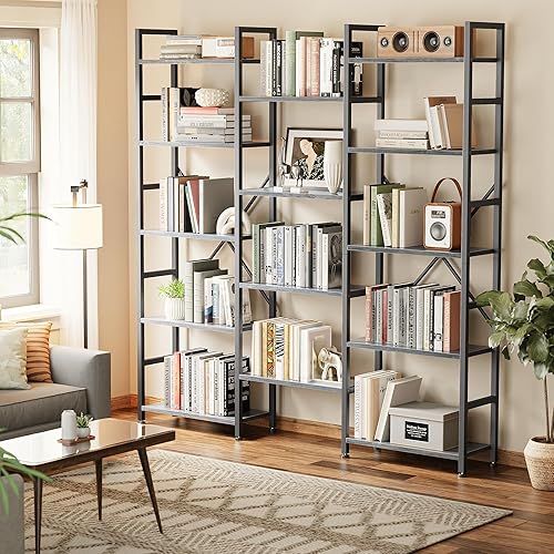 Miniatura 45 de SUPERJARE Estantería triple de 4 niveles, estantería con 11 estantes abiertos, estante ancho para el hogar y la oficina, color gris Negro -,Marrón