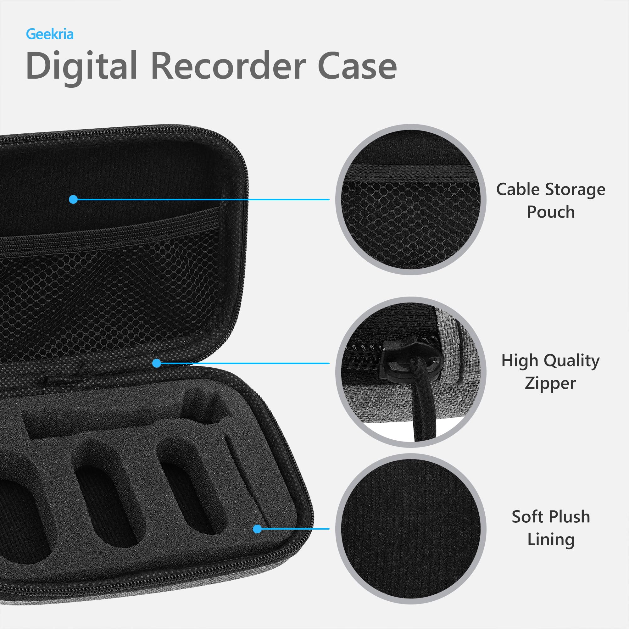Geekria Hard Carrying Travel Case Compatible with Plaud NotePin & NotePin S Digital Recorder, Includes Silicone Protective Case and Travel Storage Box with Cable Storage (Grey) - Image 2