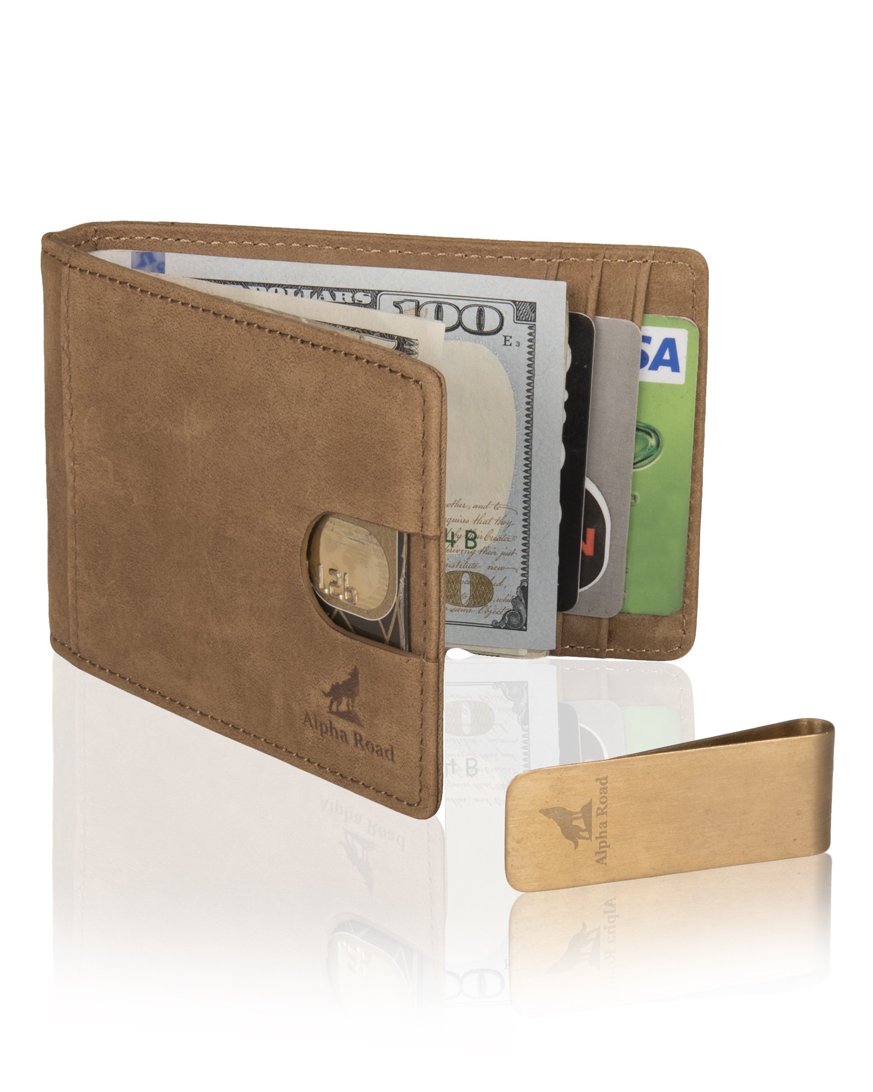 Slim Genuine Leather Money Clip Wallet for Men - Front Pocket RFID Blocking