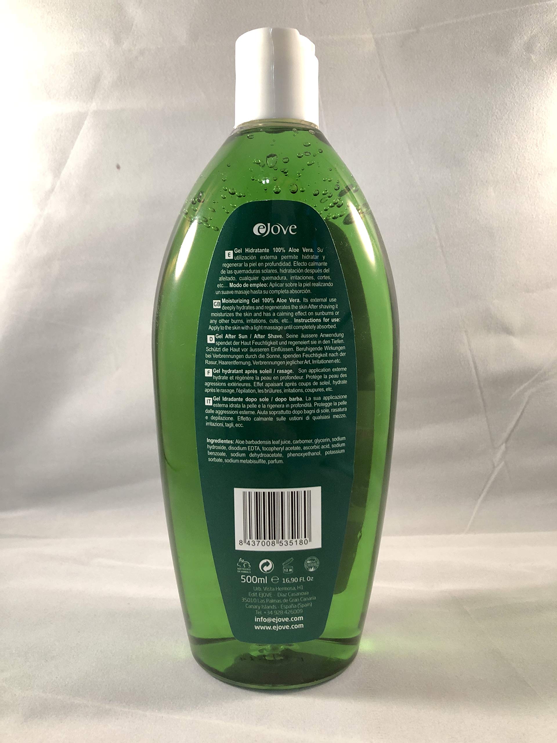 Ejove After Shave und After Sun Aloe Vera Gel 500 ml | Feuchtigkeitspflege  und Hautregeneration | Beruhigung bei Sonnenbrand, Rasur und  Hautirritationen | Pflege fr Gesicht und Krper : Amazon.de: Kosmetik