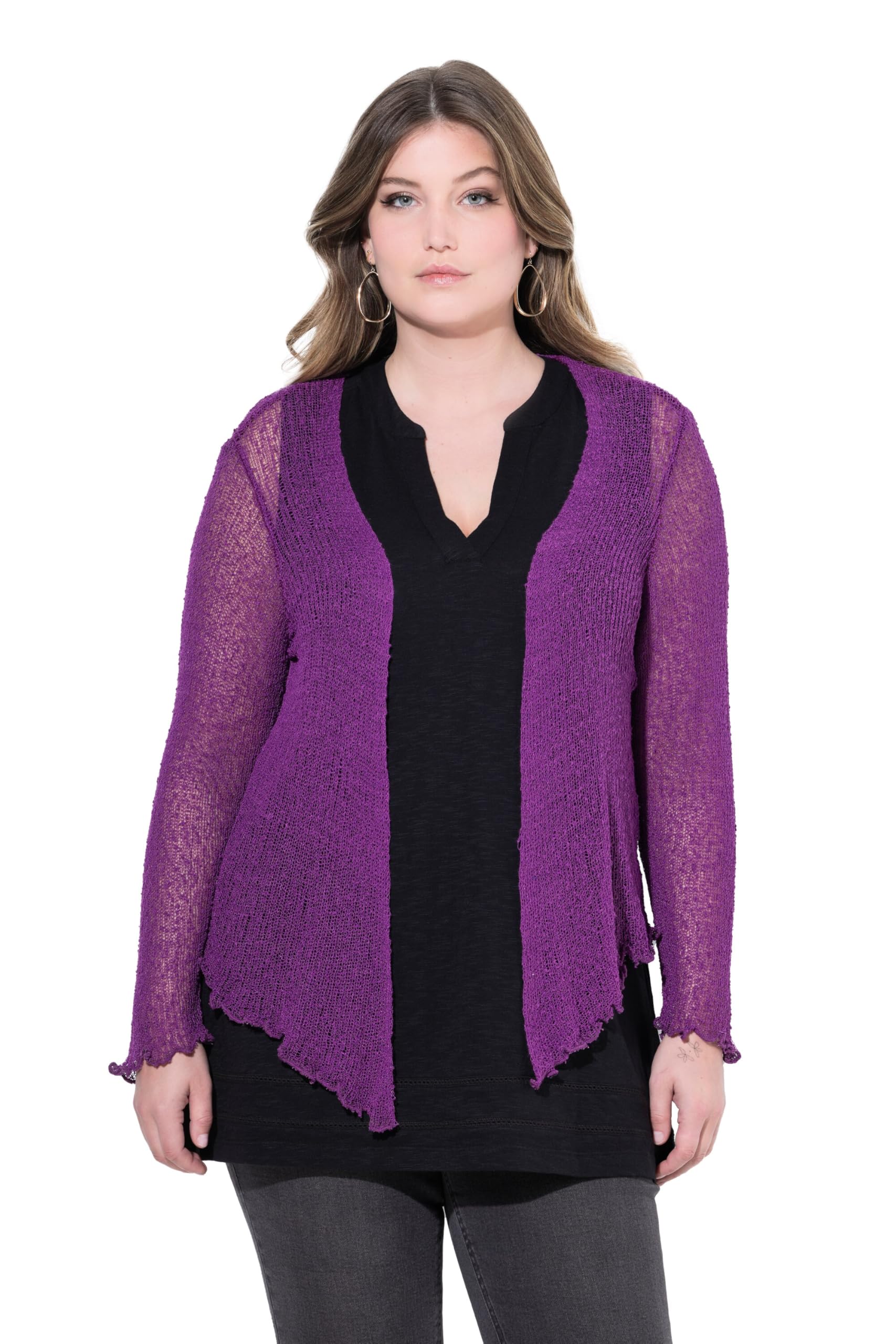 MIAMODA Damen große Größen Übergrößen Plus Size Jacke, elastischer Slim Fit, Löcher, Wellenkanten 840092