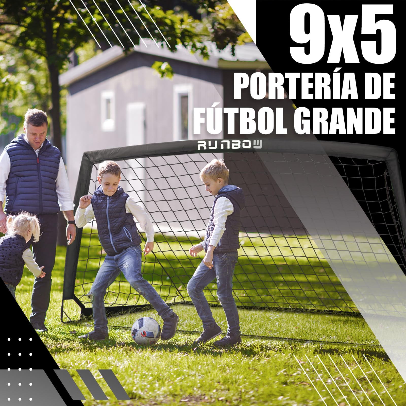 Portería de fútbol para niños de 274 x 152 cm, Red de fútbol portátil para práctica Juvenil en el Patio Trasero con Bolsa de Transporte